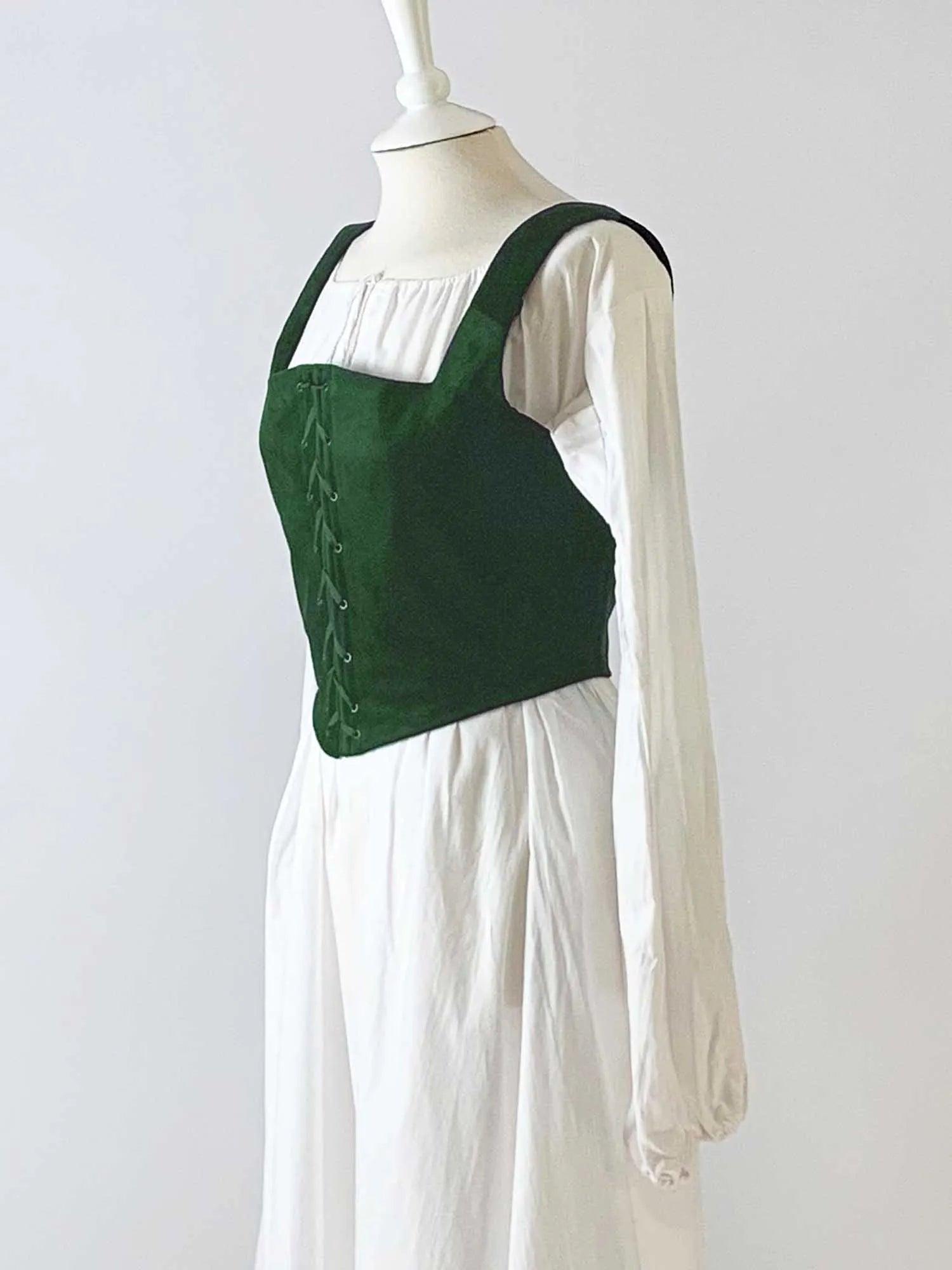 ANN, Renaissance Corset in Dark Green Velvet or Linen - Atelier Serraspina
