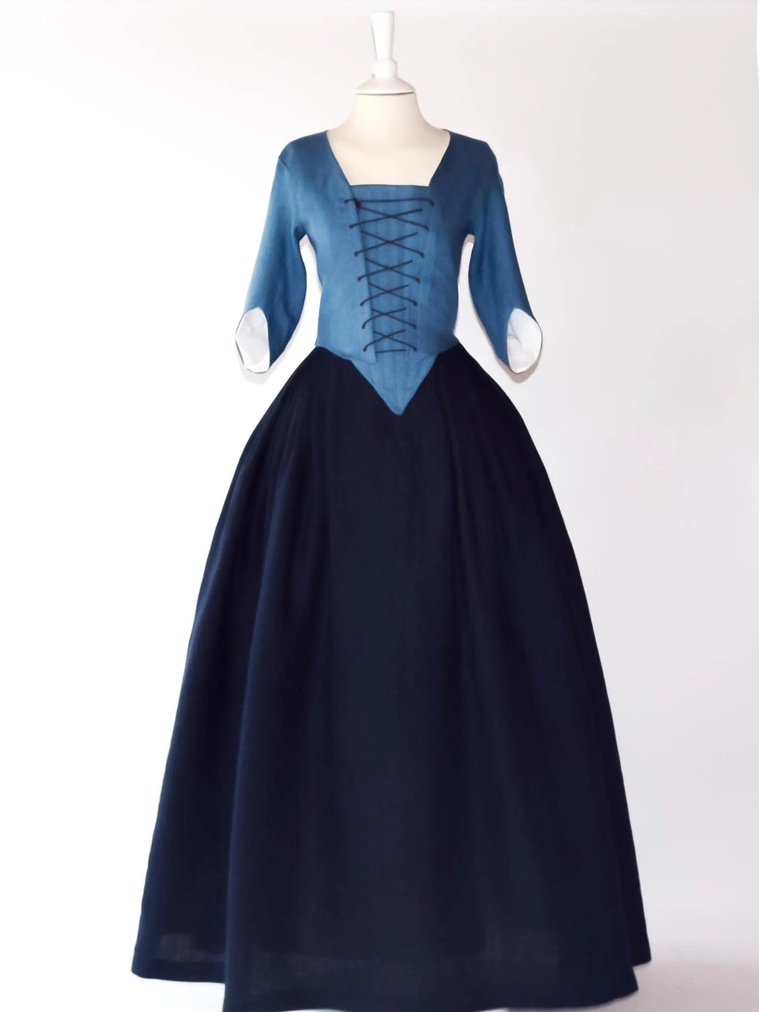 Historical Costume in Steel Blue & Night Blue Linen - Atelier Serraspina