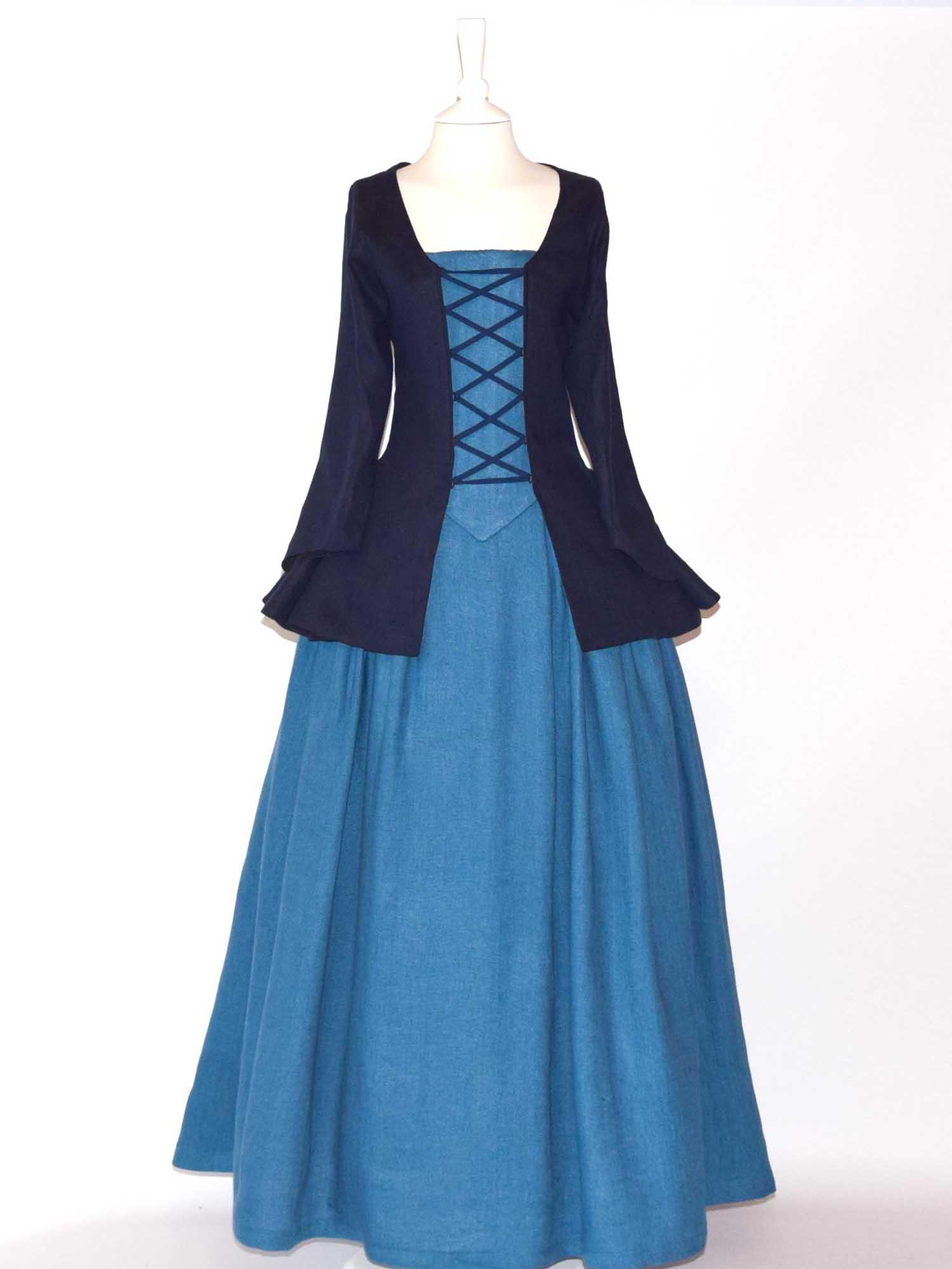 JANET, Colonial Costume in Night & Steel Blue Linen - Atelier Serraspina