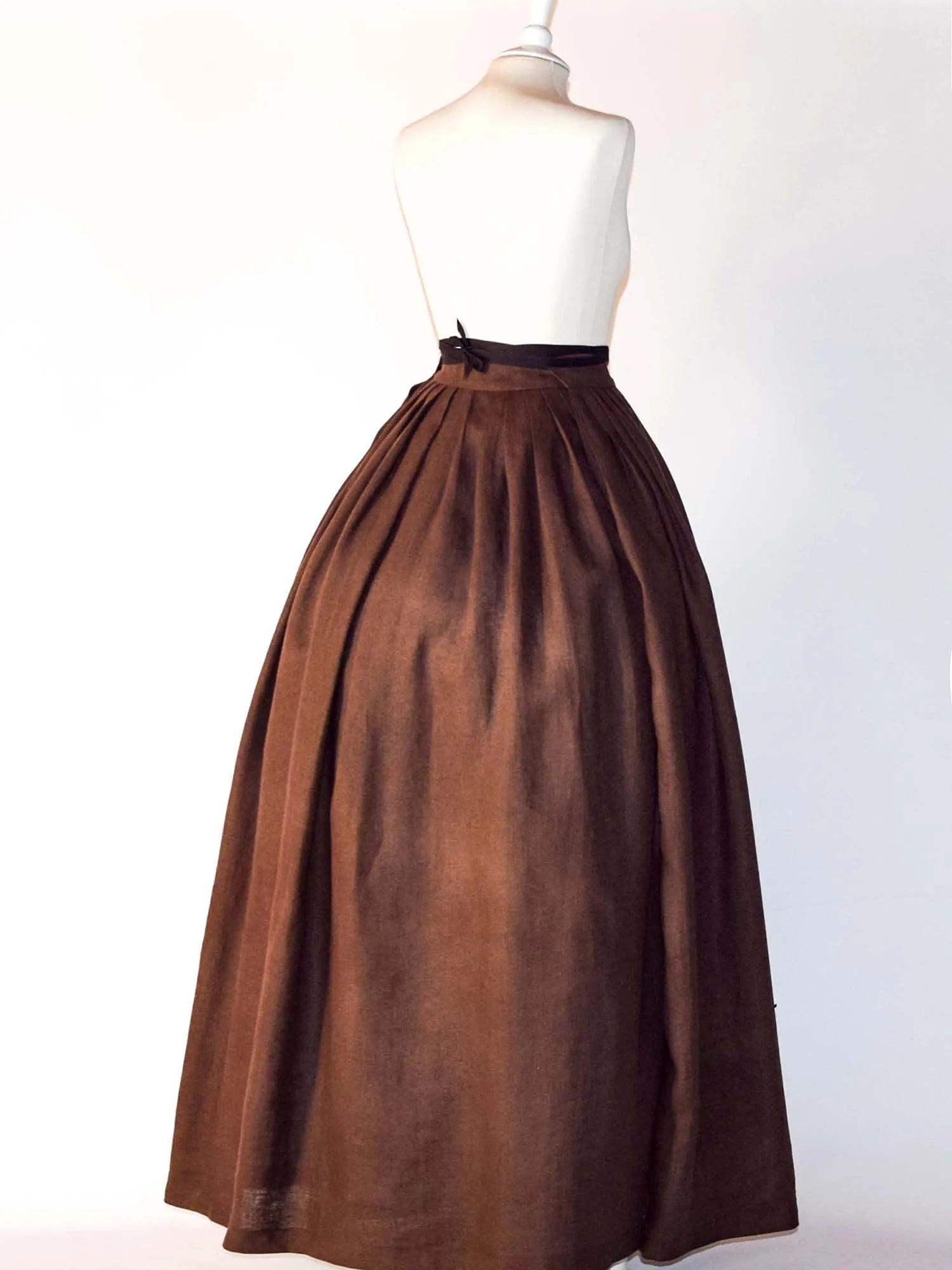 HELOISE, Historical Skirt in Chocolate Linen - Atelier Serraspina