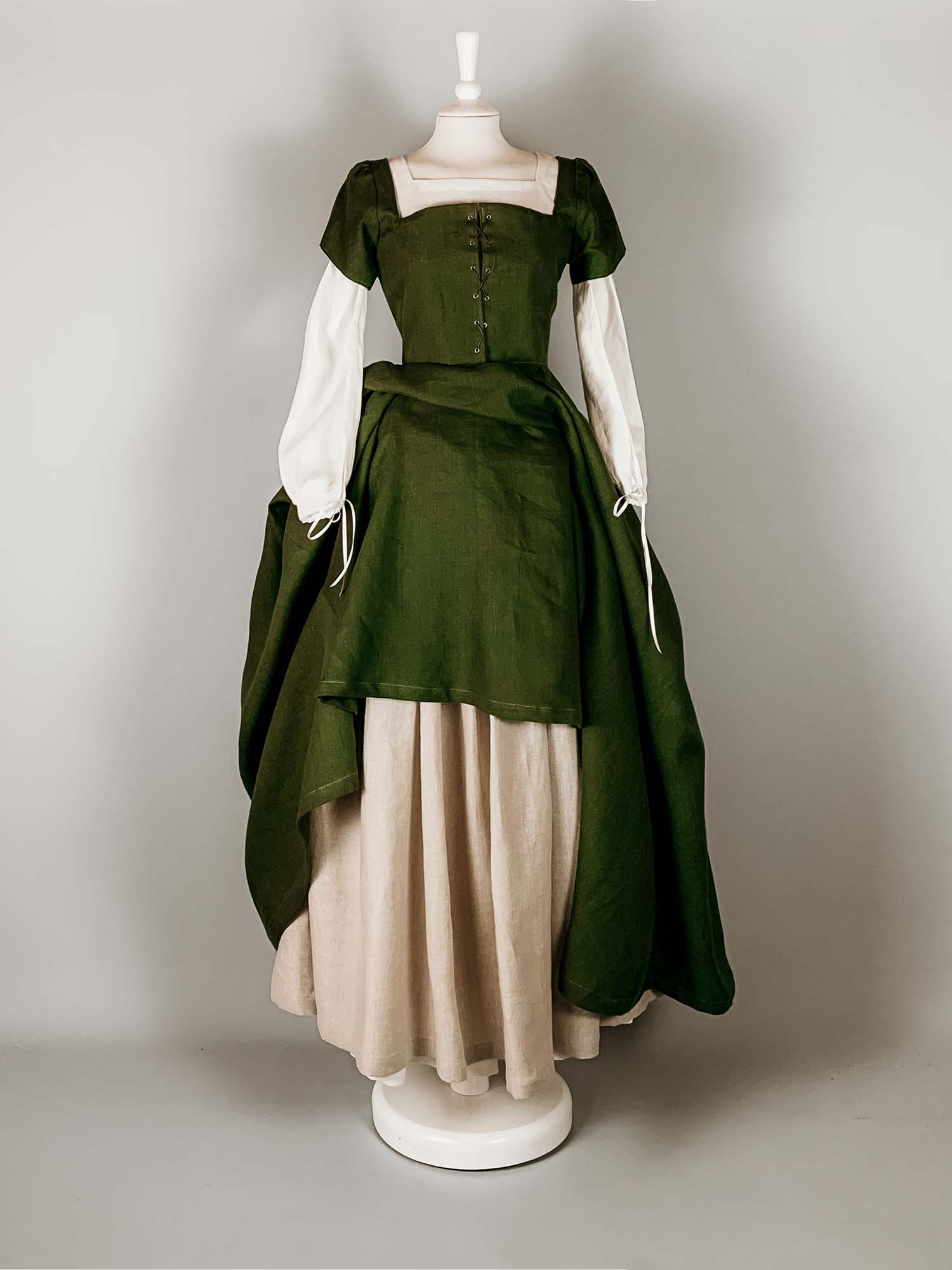 Renaissance Costume DIANA in Moss Green Undyed Linen