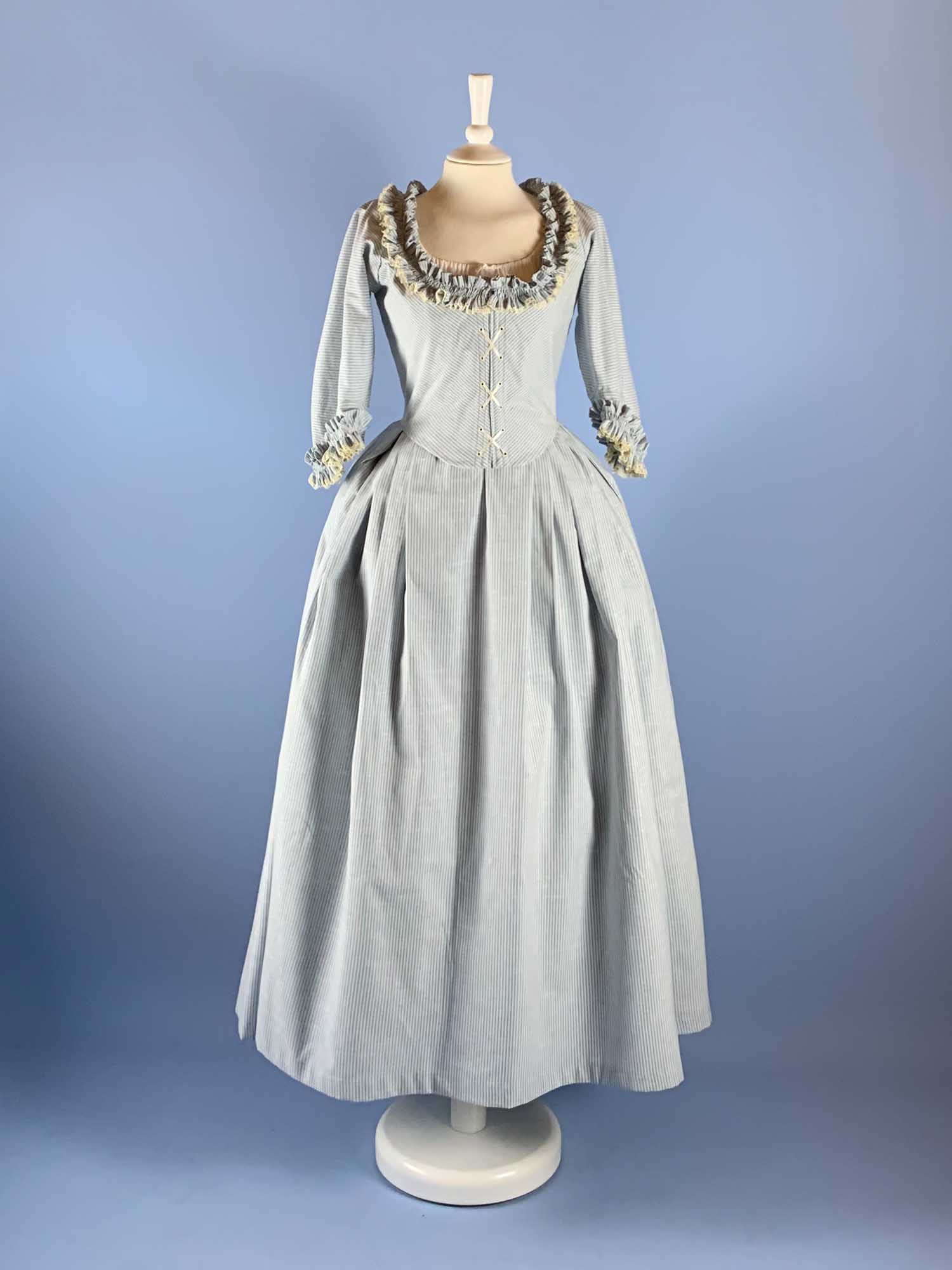 18th-Century Dress in Blue Stripes Cotton - Atelier Serraspina