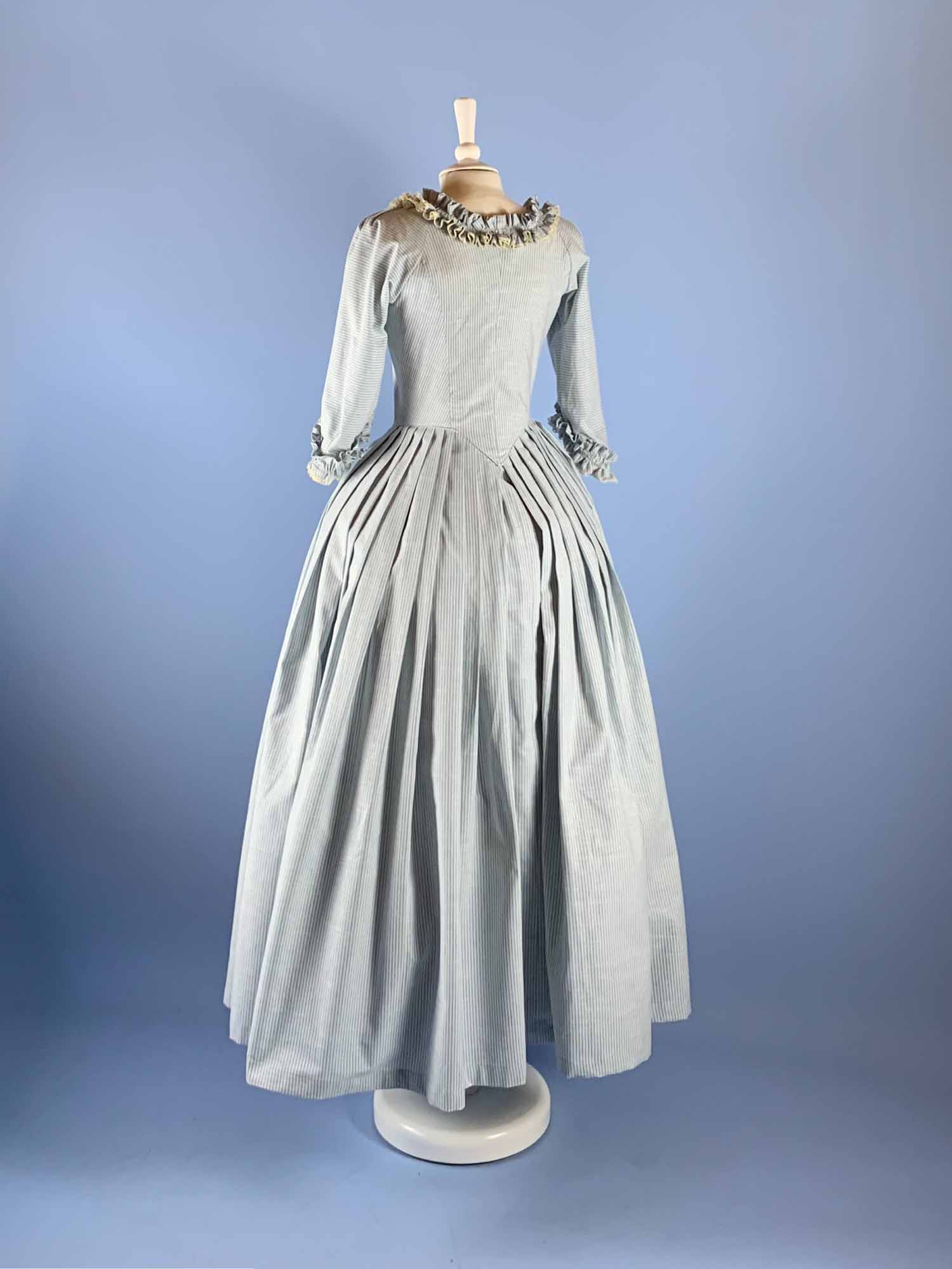 18th-Century Dress in Blue Stripes Cotton - Atelier Serraspina