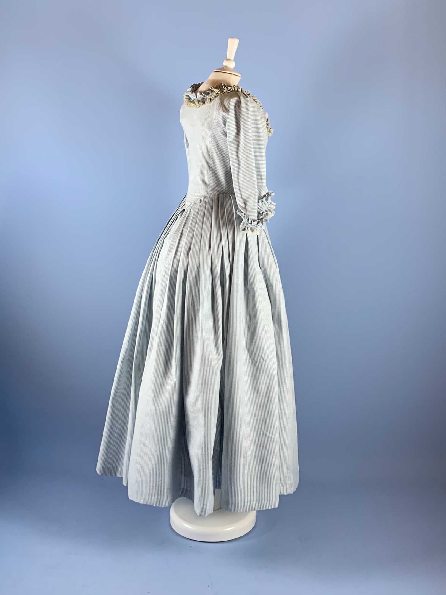 18th-Century Dress in Blue Stripes Cotton - Atelier Serraspina