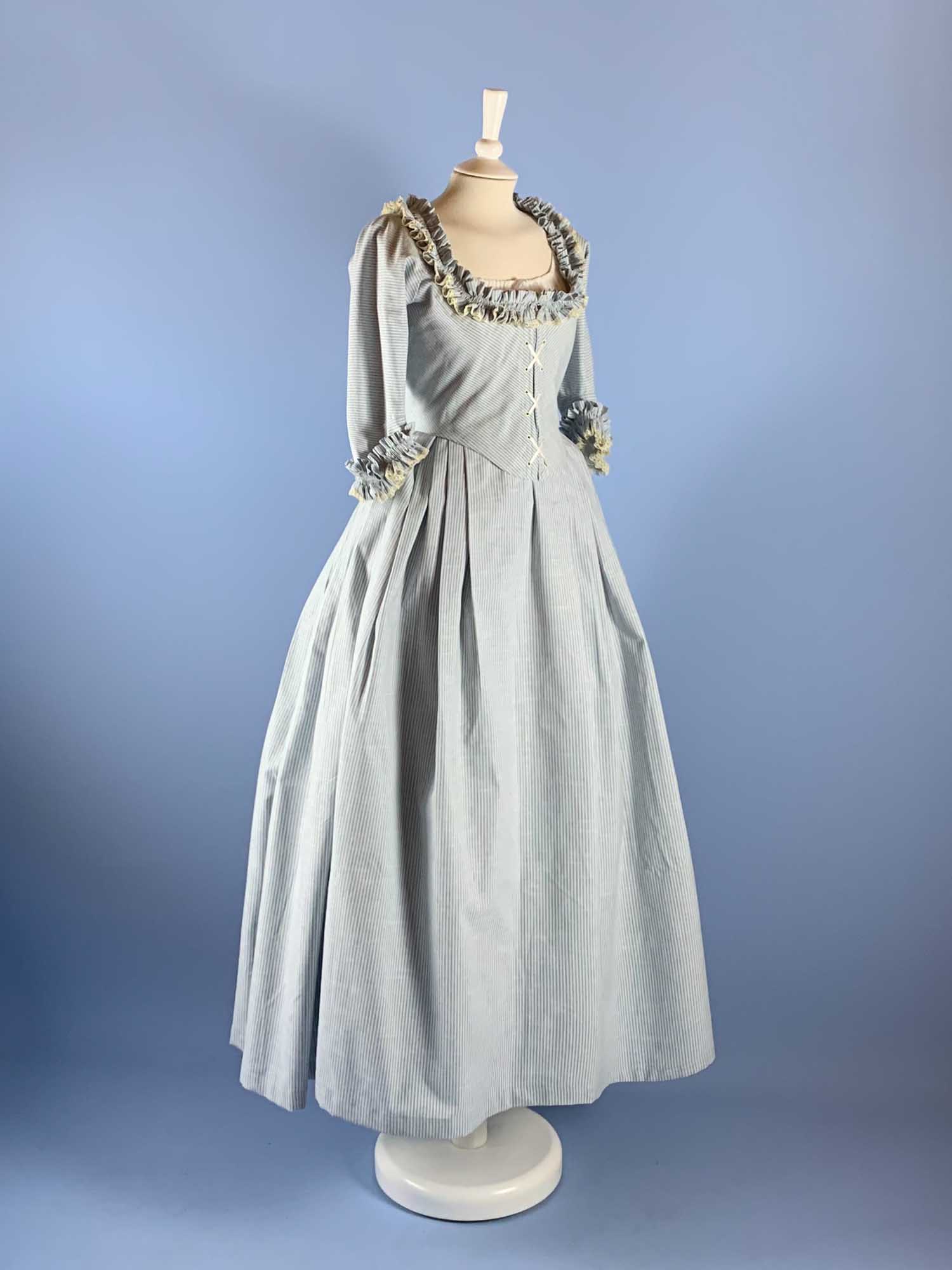 18th-Century Dress in Blue Stripes Cotton - Atelier Serraspina