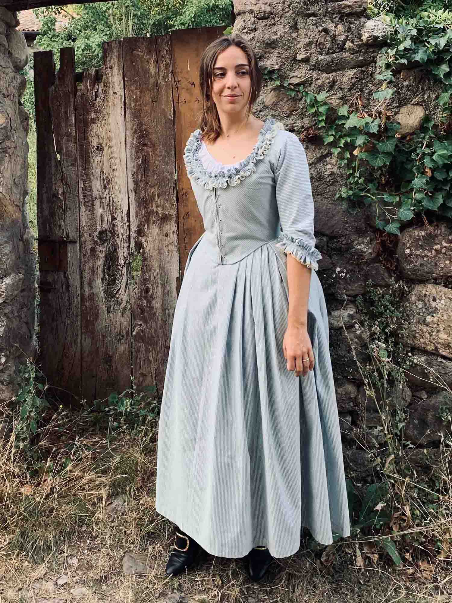 18th-Century Dress in Blue Stripes Cotton - Atelier Serraspina