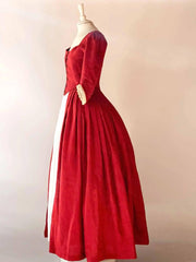 18th-Century Open Robe in Cherry Red Linen & Skirt - Atelier Serraspina