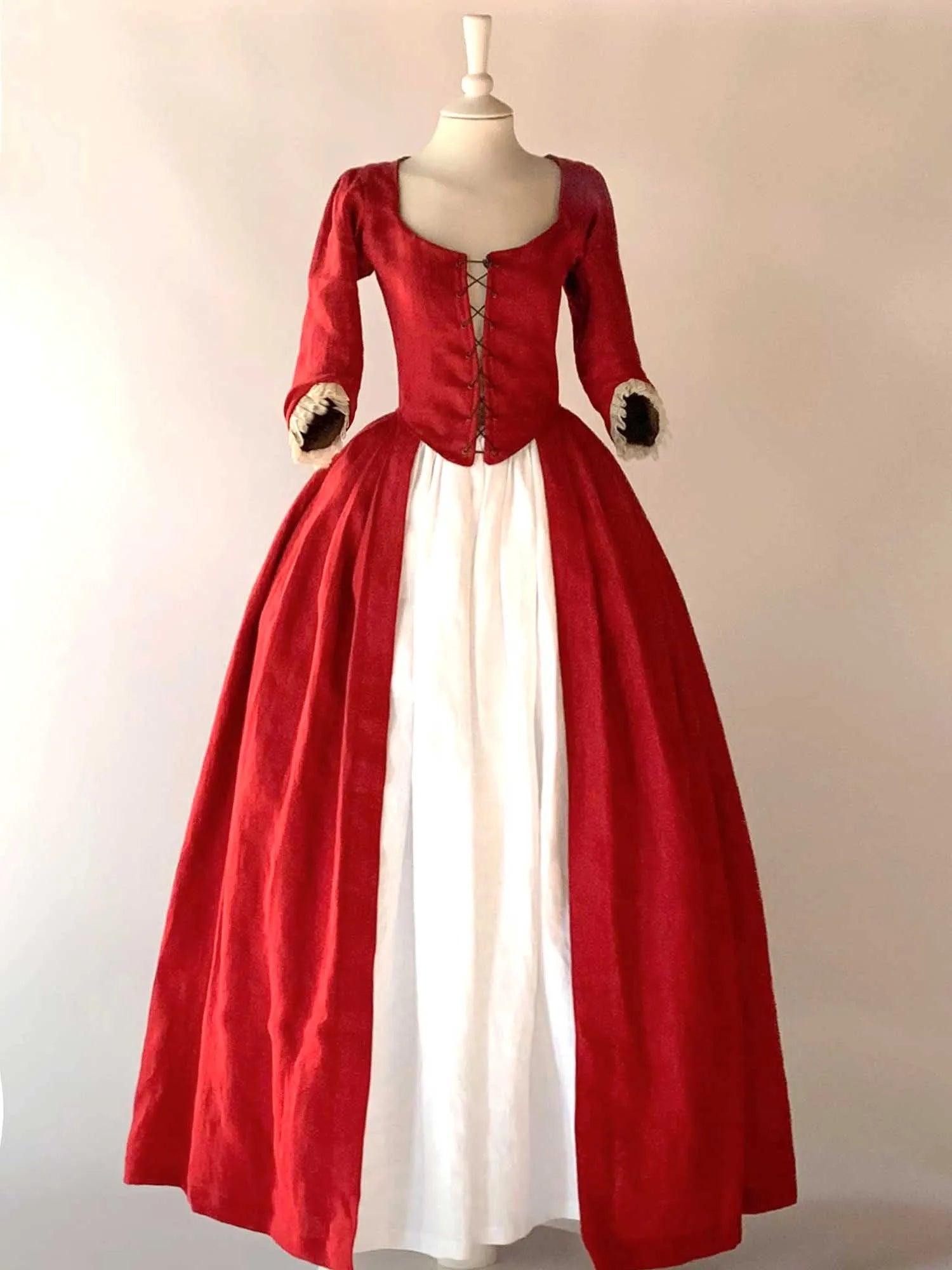 18th Century Overdress in Cherry Red Linen - Atelier Serraspina