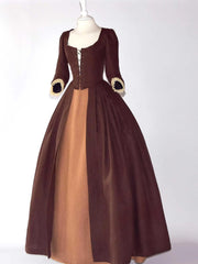 18th-Century Open Robe in Chocolate Linen & Skirt - Atelier Serraspina