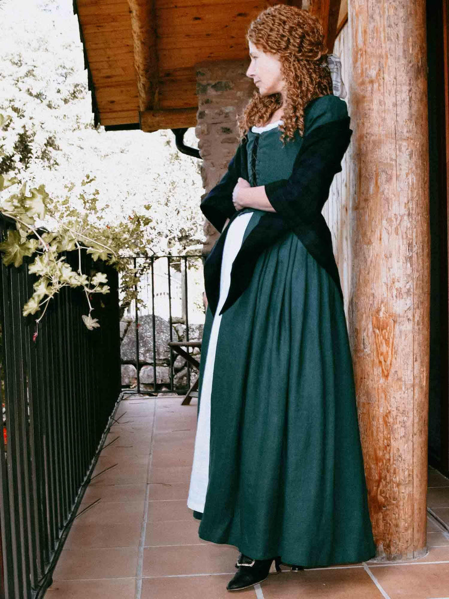 18th-Century Open Robe in Dark Green Linen - Atelier Serraspina