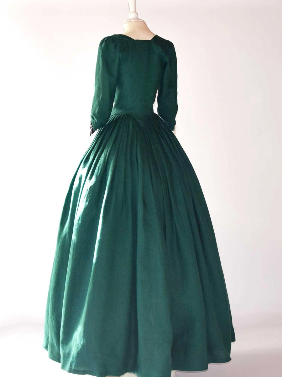 18th-Century Open Robe in Dark Green Linen - Atelier Serraspina