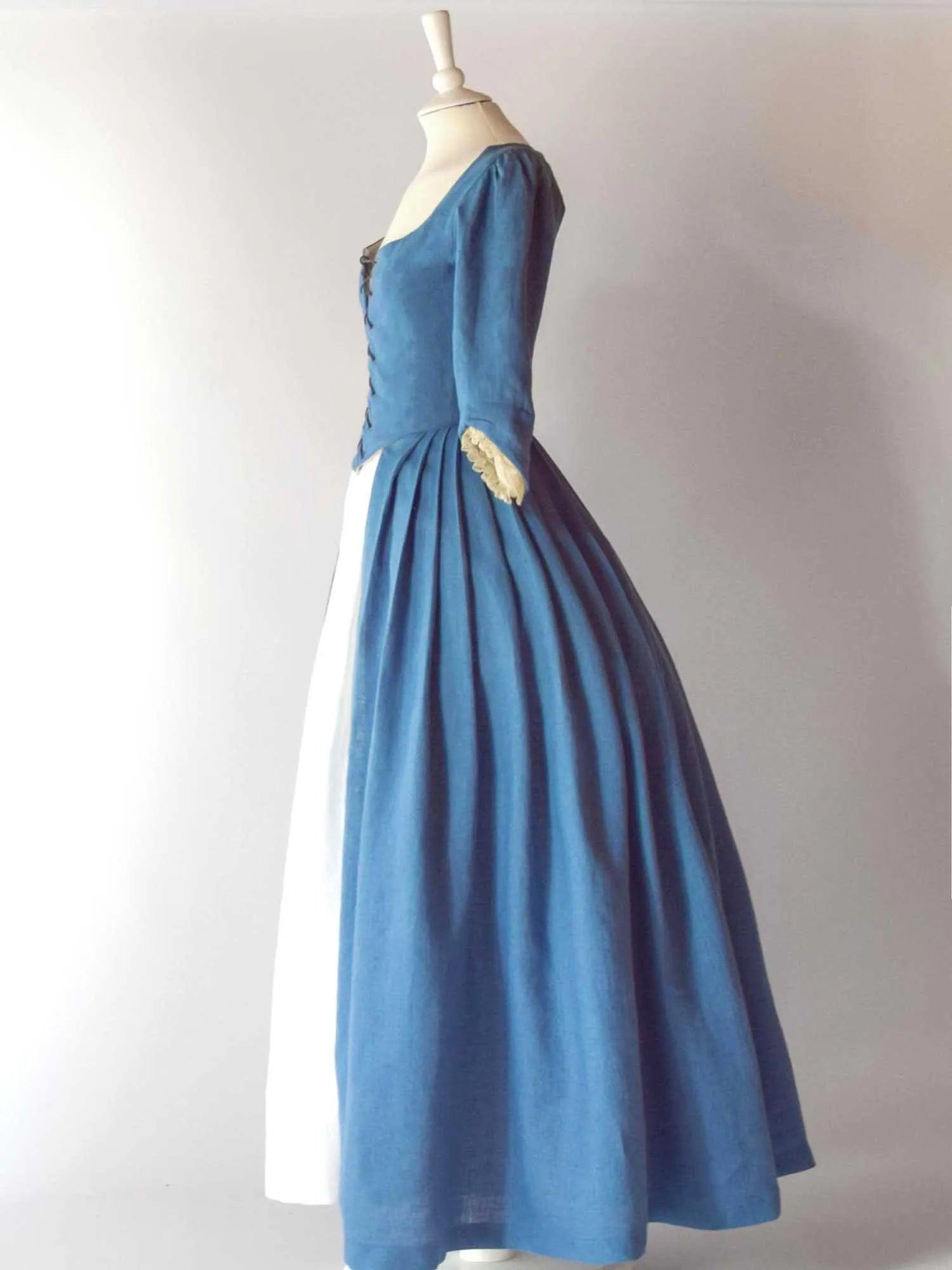 18th Century Overdress in Steel Blue Linen - Atelier Serraspina