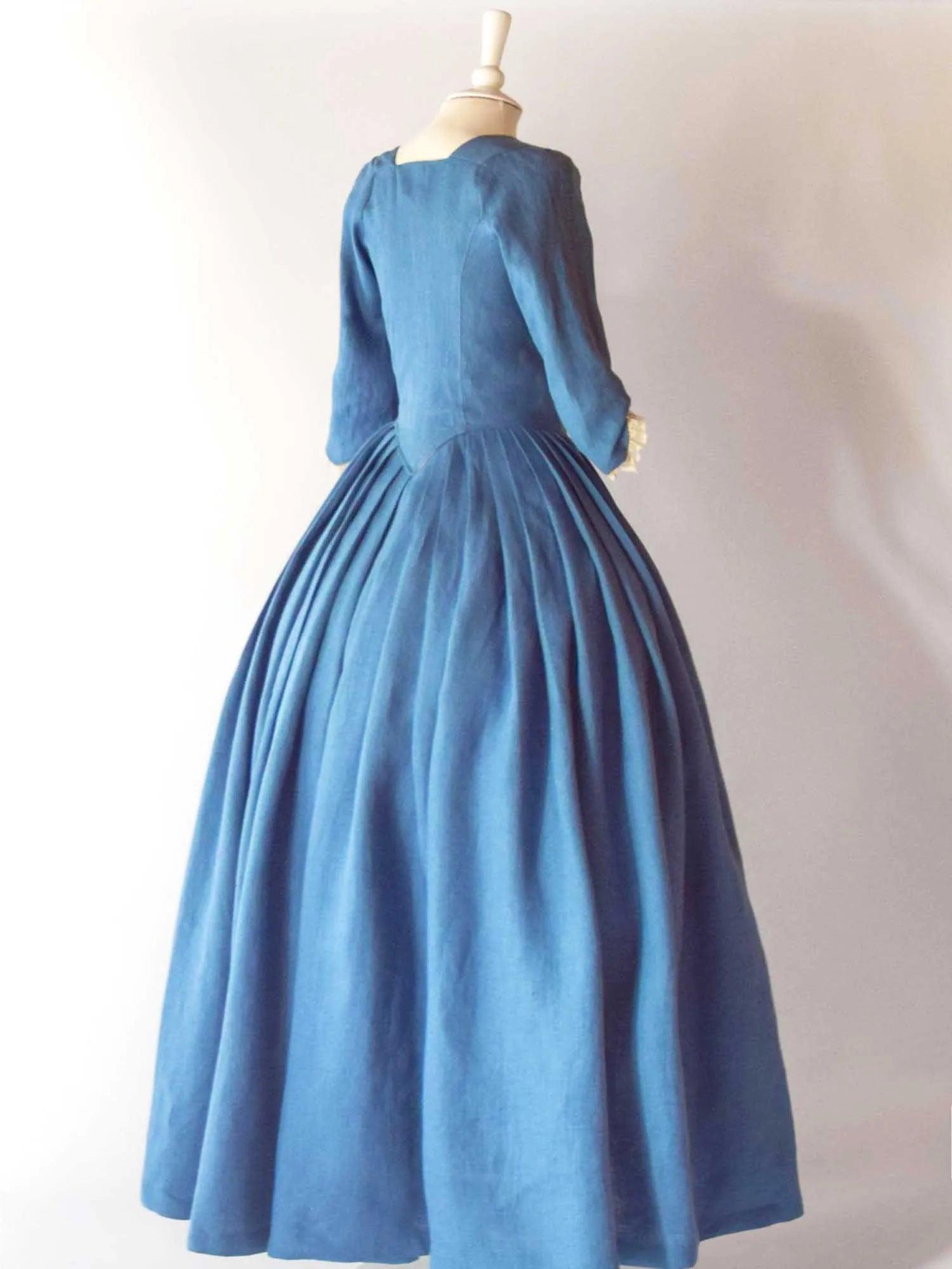 18th Century Overdress in Steel Blue Linen - Atelier Serraspina