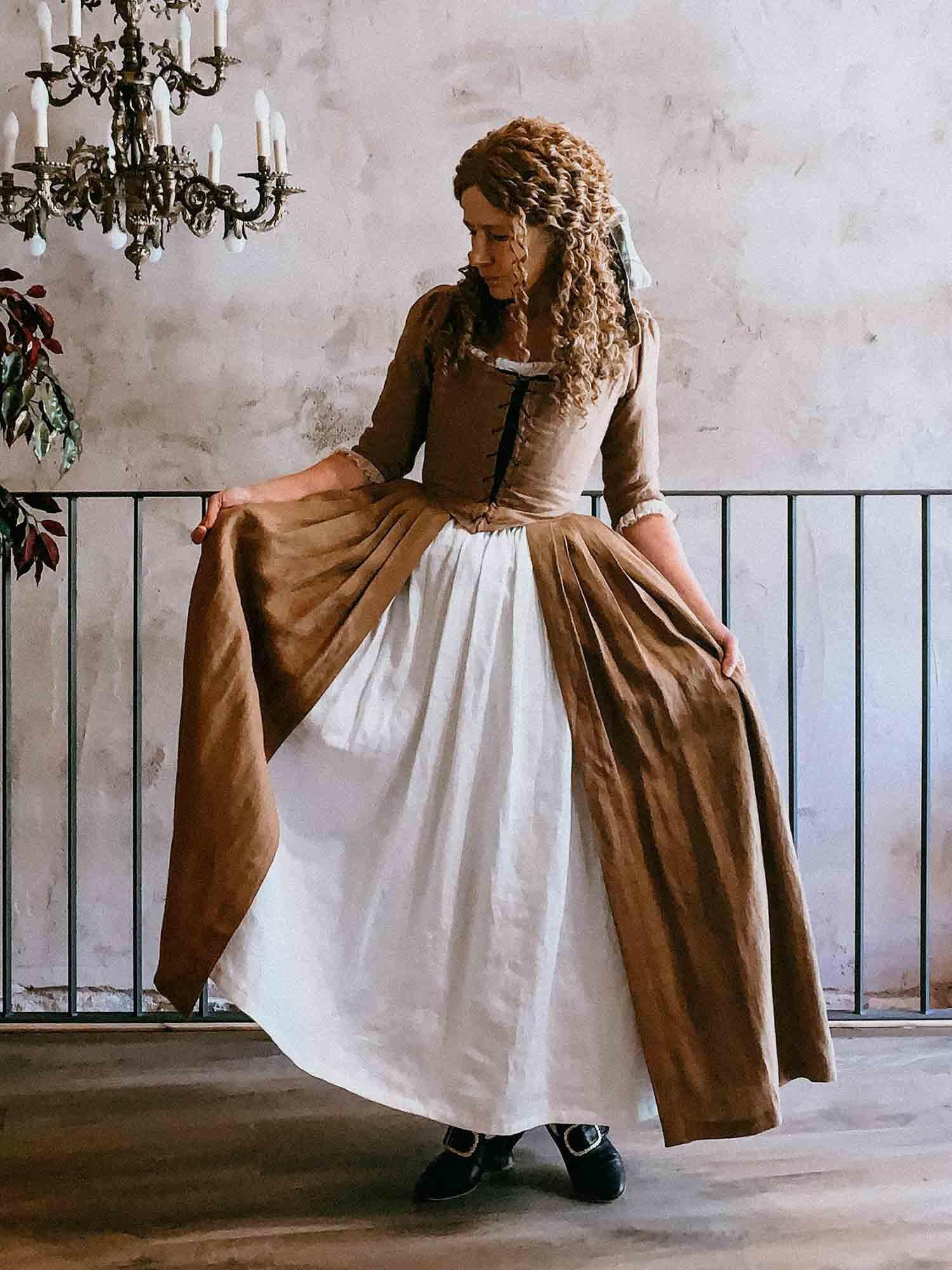 18th Century Overdress in Toffee Linen - Atelier Serraspina