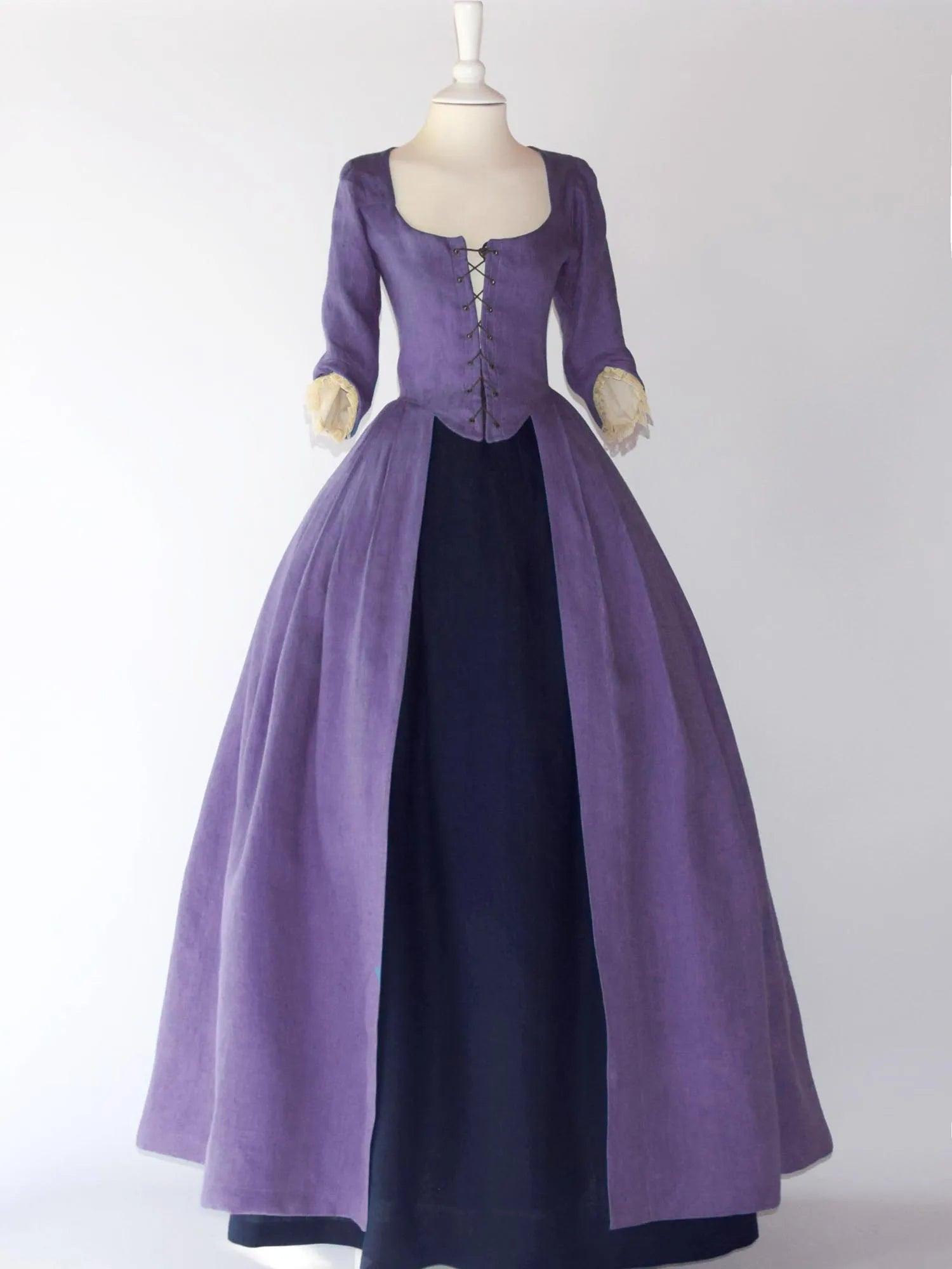18th Century Overdress in Purple Linen & Skirt - Atelier Serraspina
