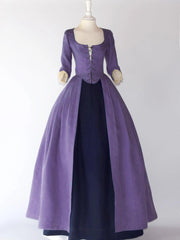 18th-Century Open Robe in Purple Linen & Skirt