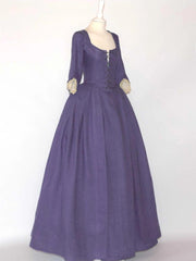 18th-Century Open Robe in Purple Linen & Skirt