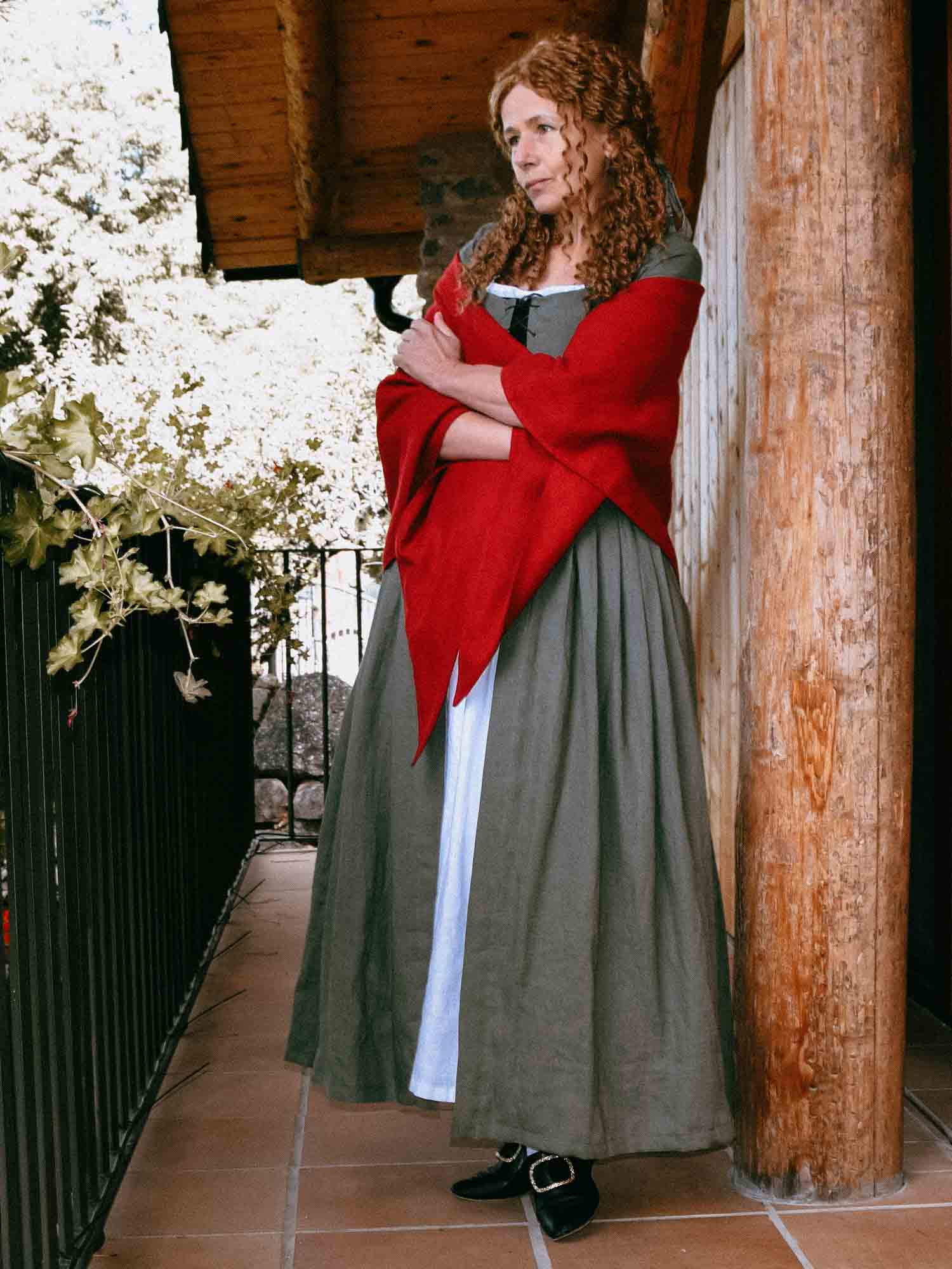 18th Century Overdress in Sage Green Linen - Handcrafted Historical Costumes