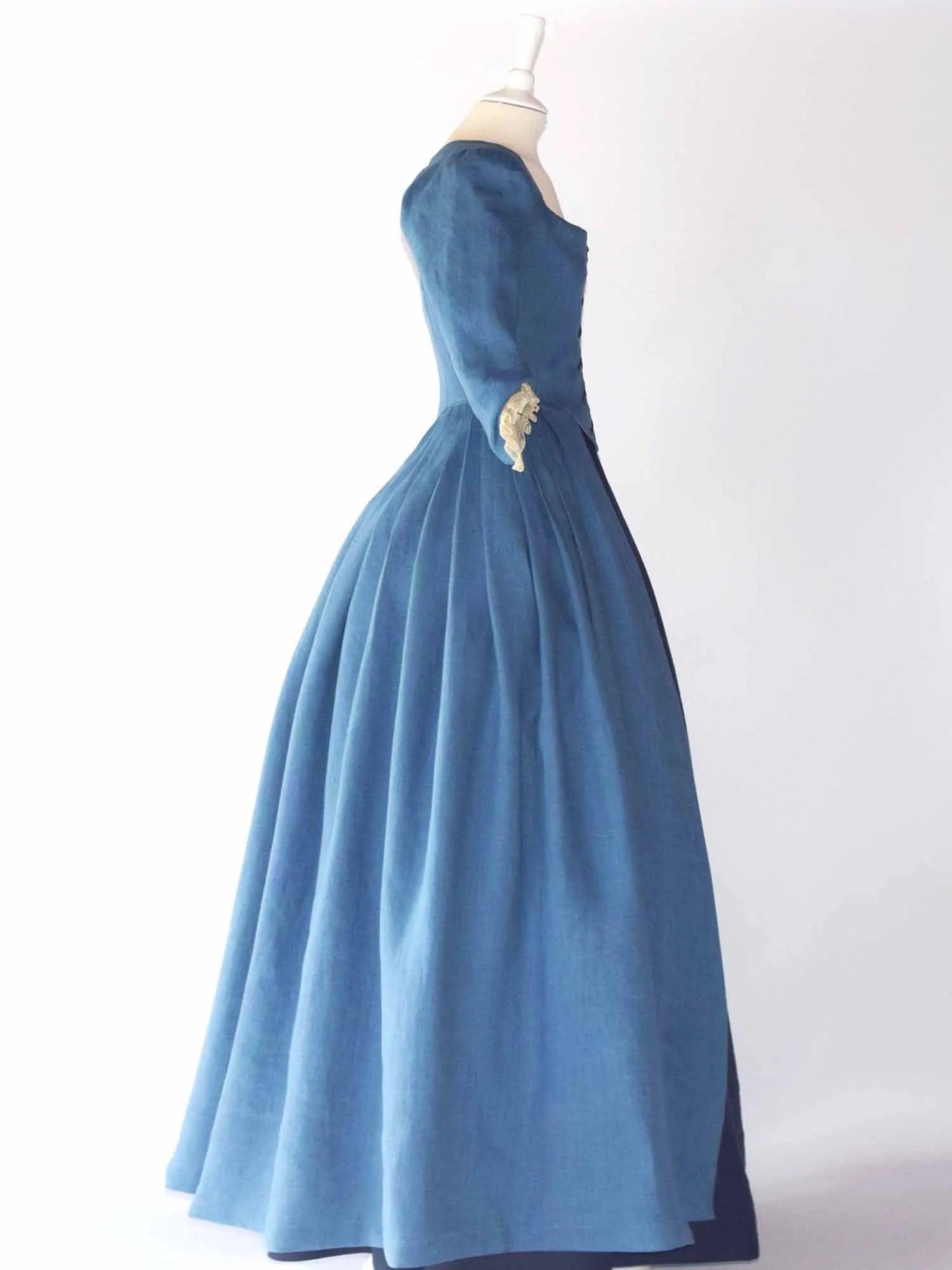 18th Century Overdress in Steel Blue Linen & Skirt - Atelier Serraspina