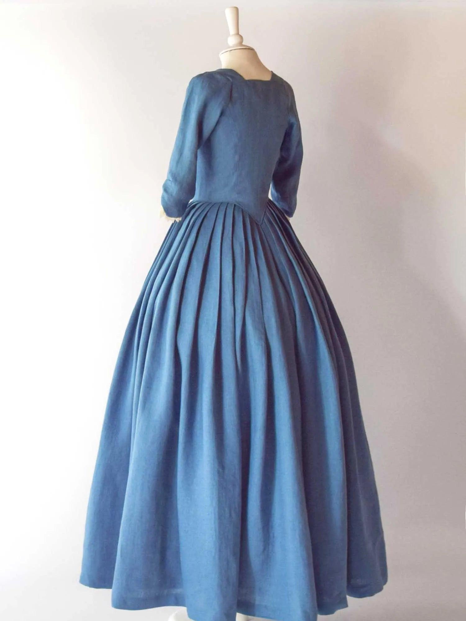 18th Century Overdress in Steel Blue Linen &amp; Skirt - Atelier Serraspina