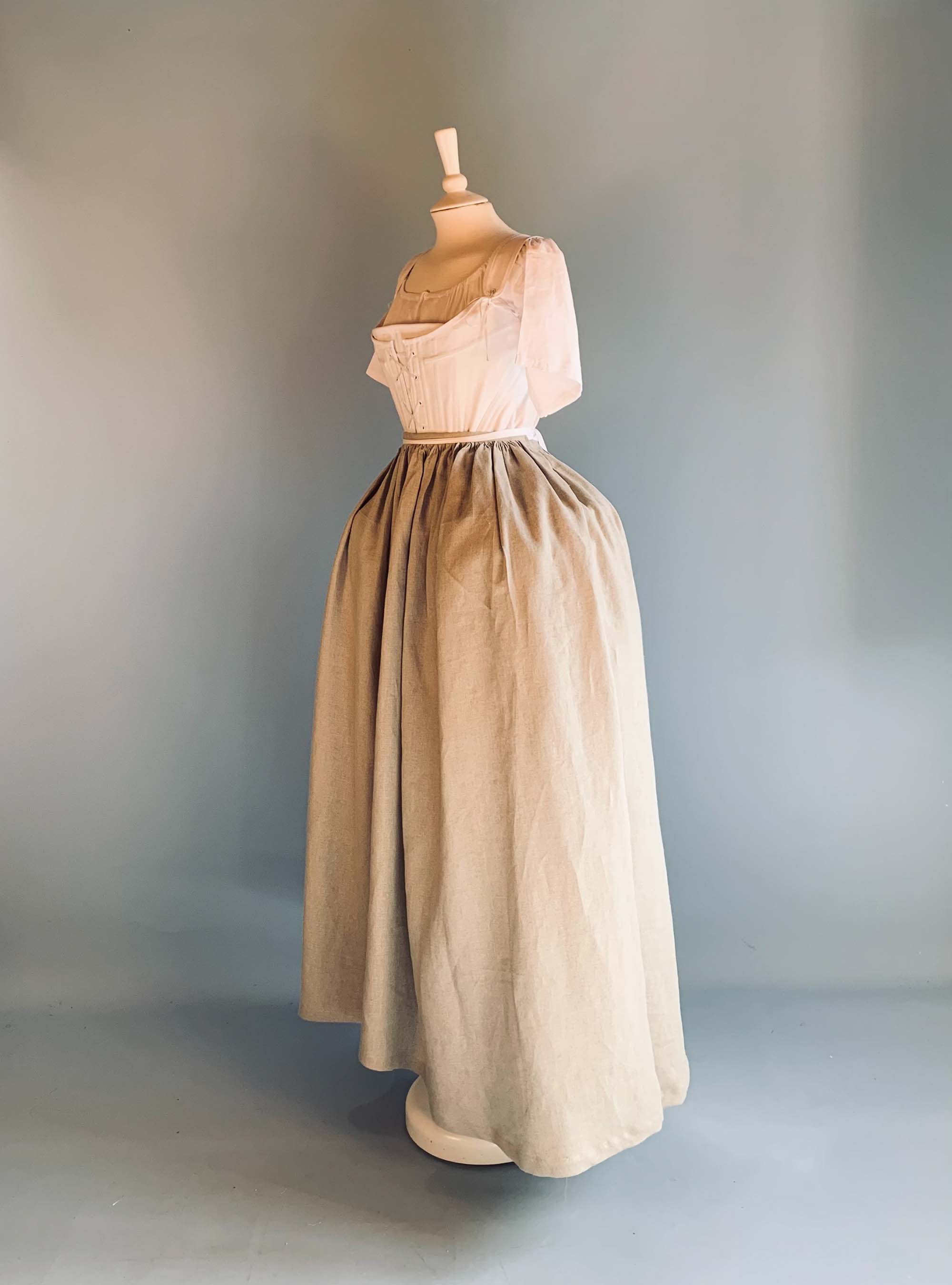 18th-Century Skirt in Undyed Linen-Atelier Serraspina Handcrafted Historical Costumes