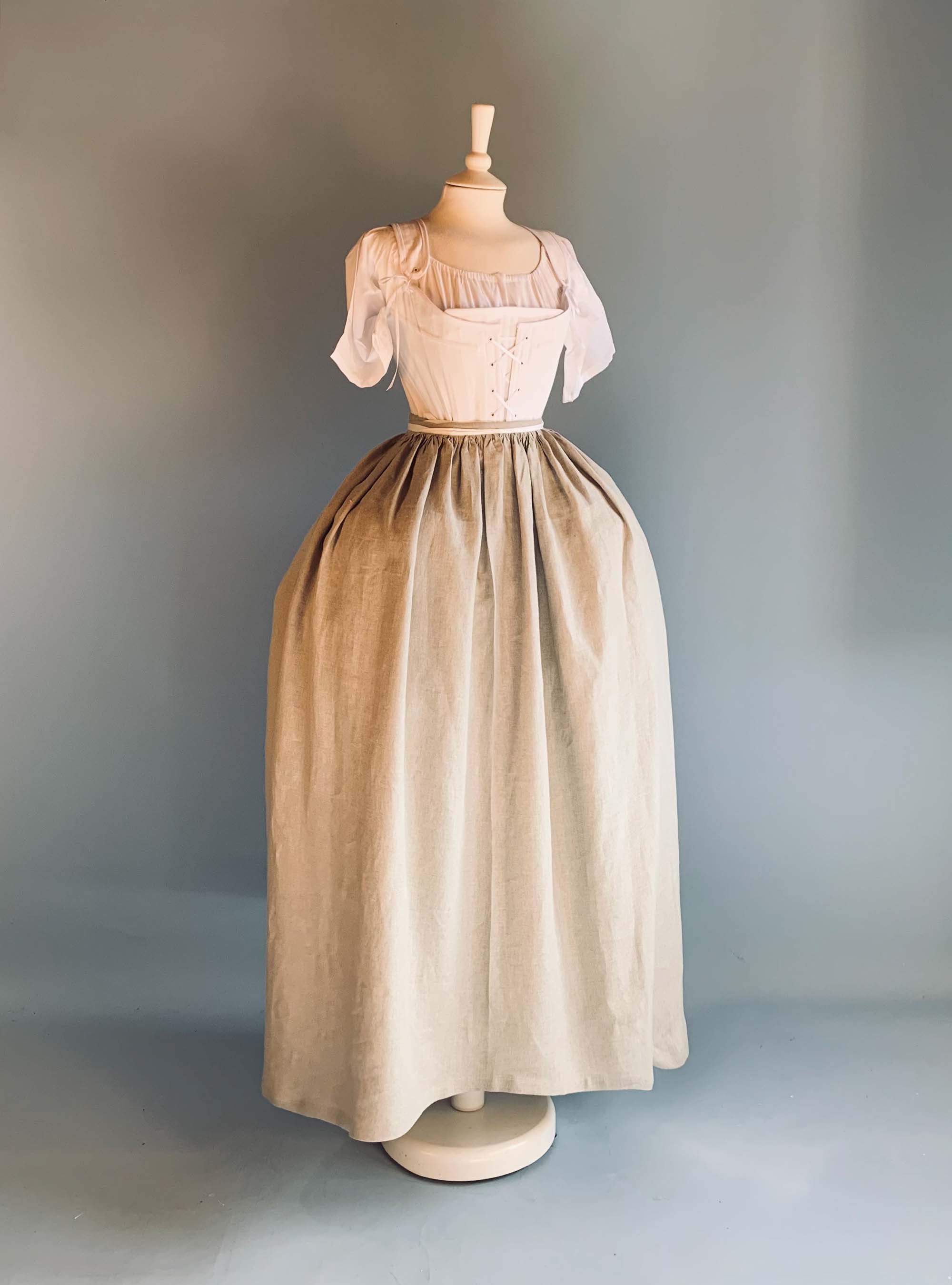 18th-Century Skirt in Undyed Linen-Atelier Serraspina Handcrafted Historical Costumes