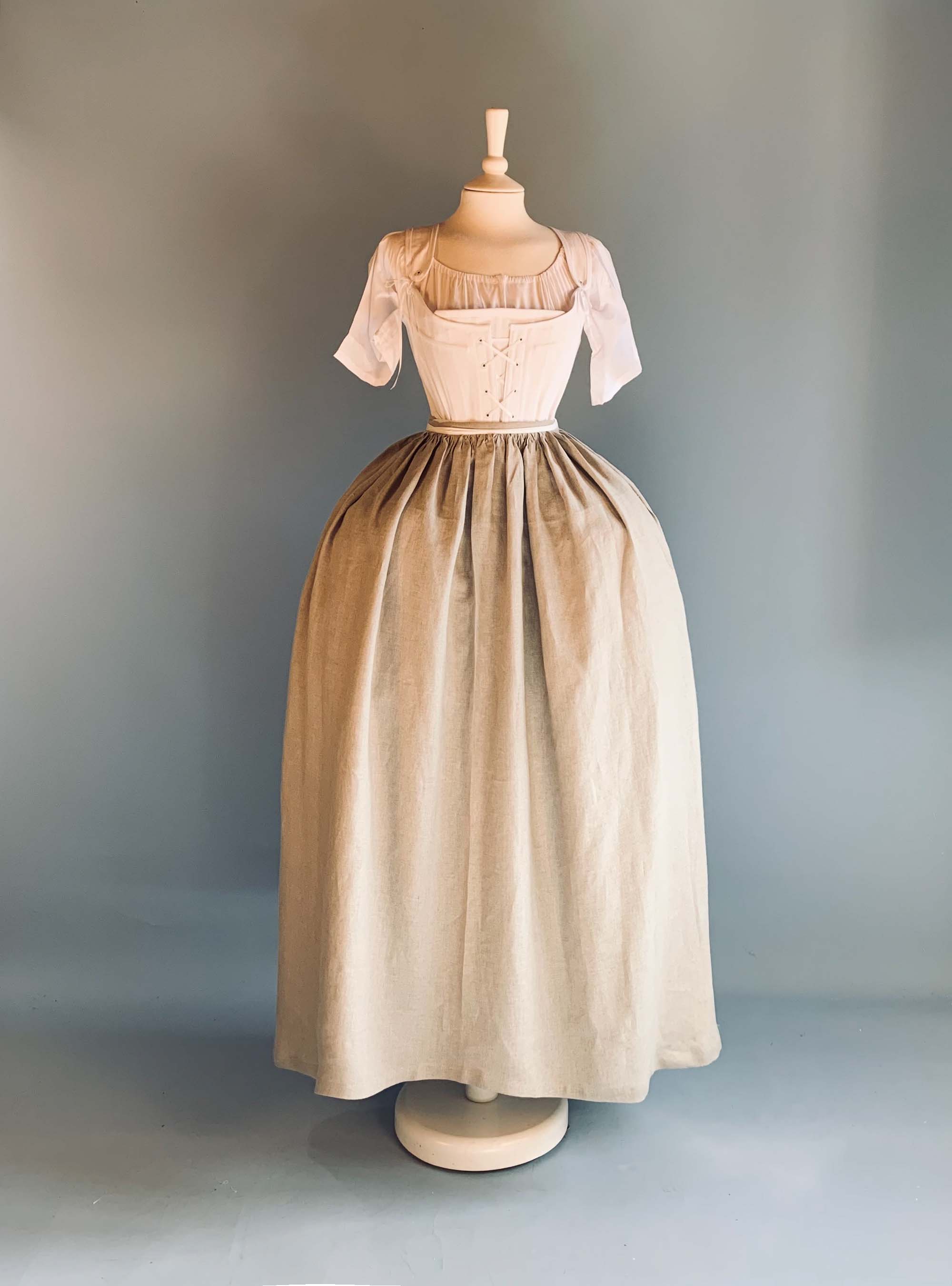 18th-Century Skirt in Undyed Linen-Atelier Serraspina Handcrafted Historical Costumes