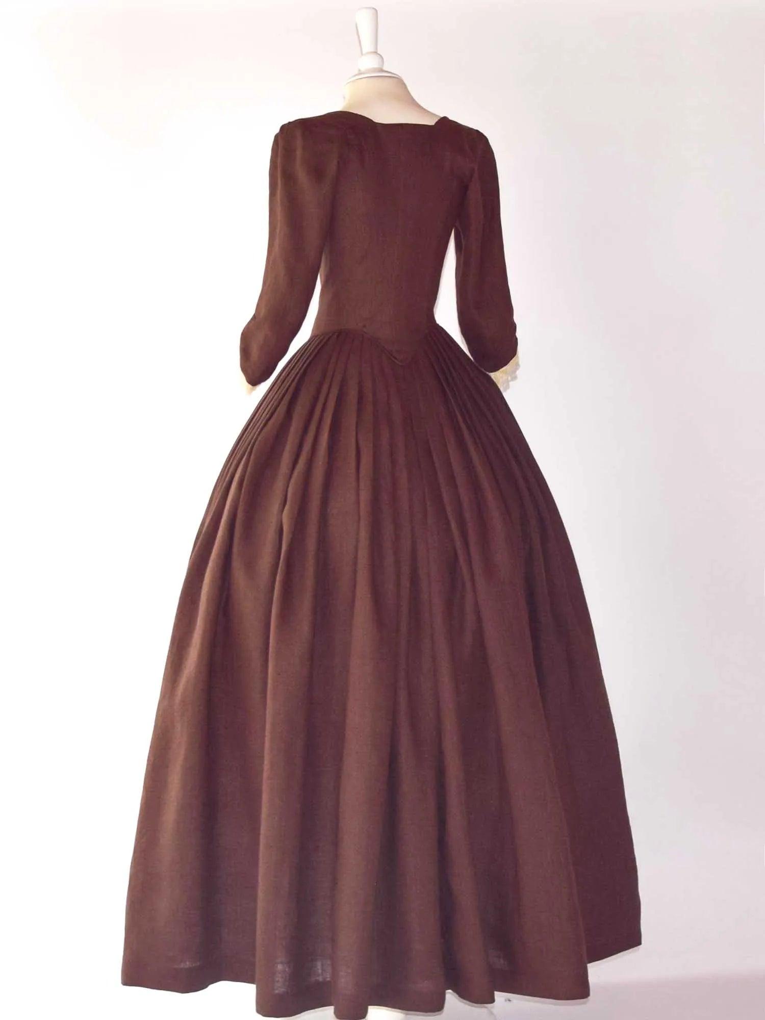 18th Century Overdress in Chocolate Linen & Skirt - Atelier Serraspina