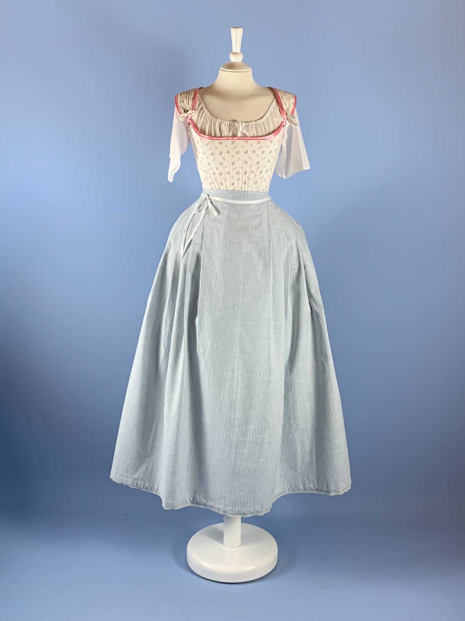 18th-Century Petticoat in Blue Stripes Cotton - Atelier Serraspina
