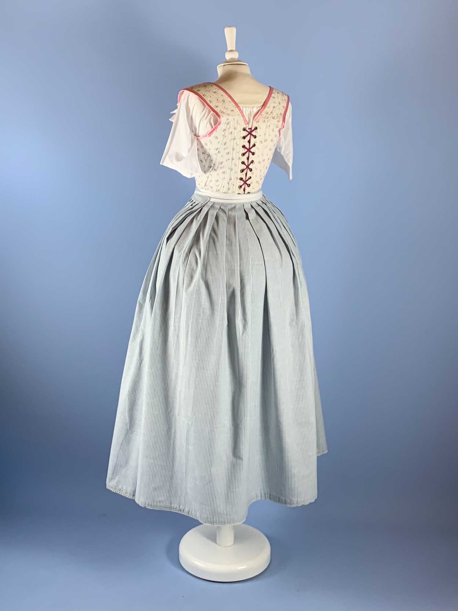 18th-Century Petticoat in Blue Stripes Cotton - Atelier Serraspina