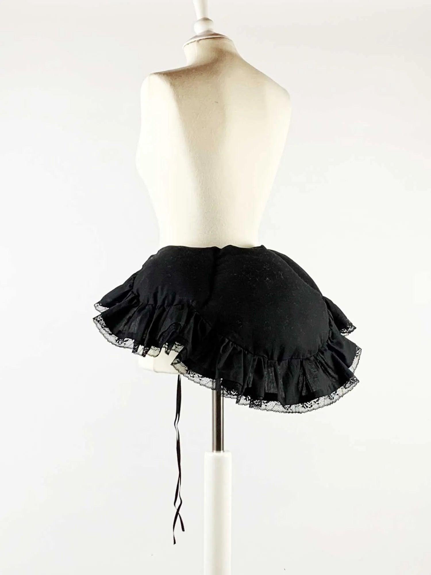 Bustle Pad in Black Cotton with Ruffles - Atelier Serraspina