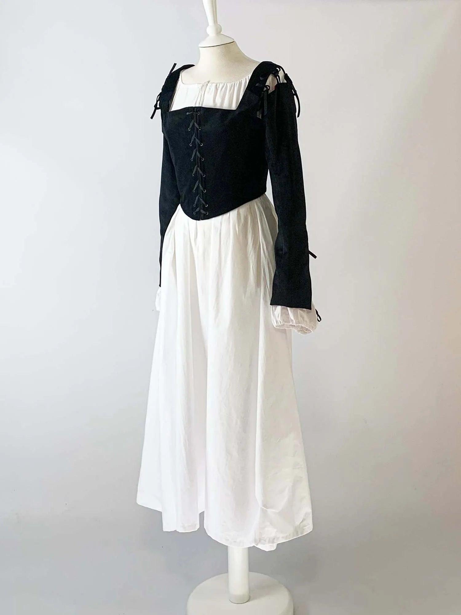 ANN, Renaissance Corset in Black Velvet with Removable Sleeves - Atelier Serraspina
