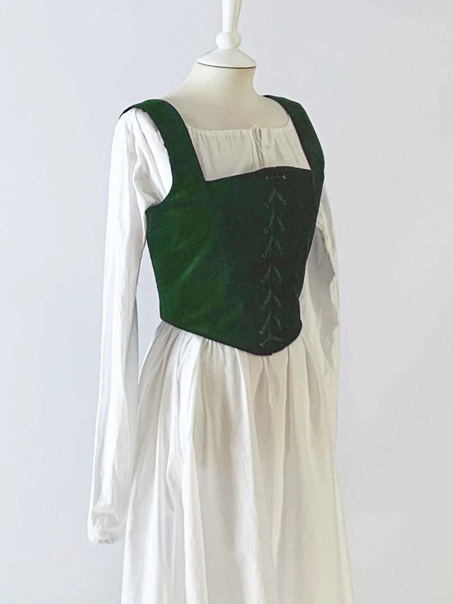 ANN, Renaissance Corset in Dark Green Velvet or Linen - Atelier Serraspina