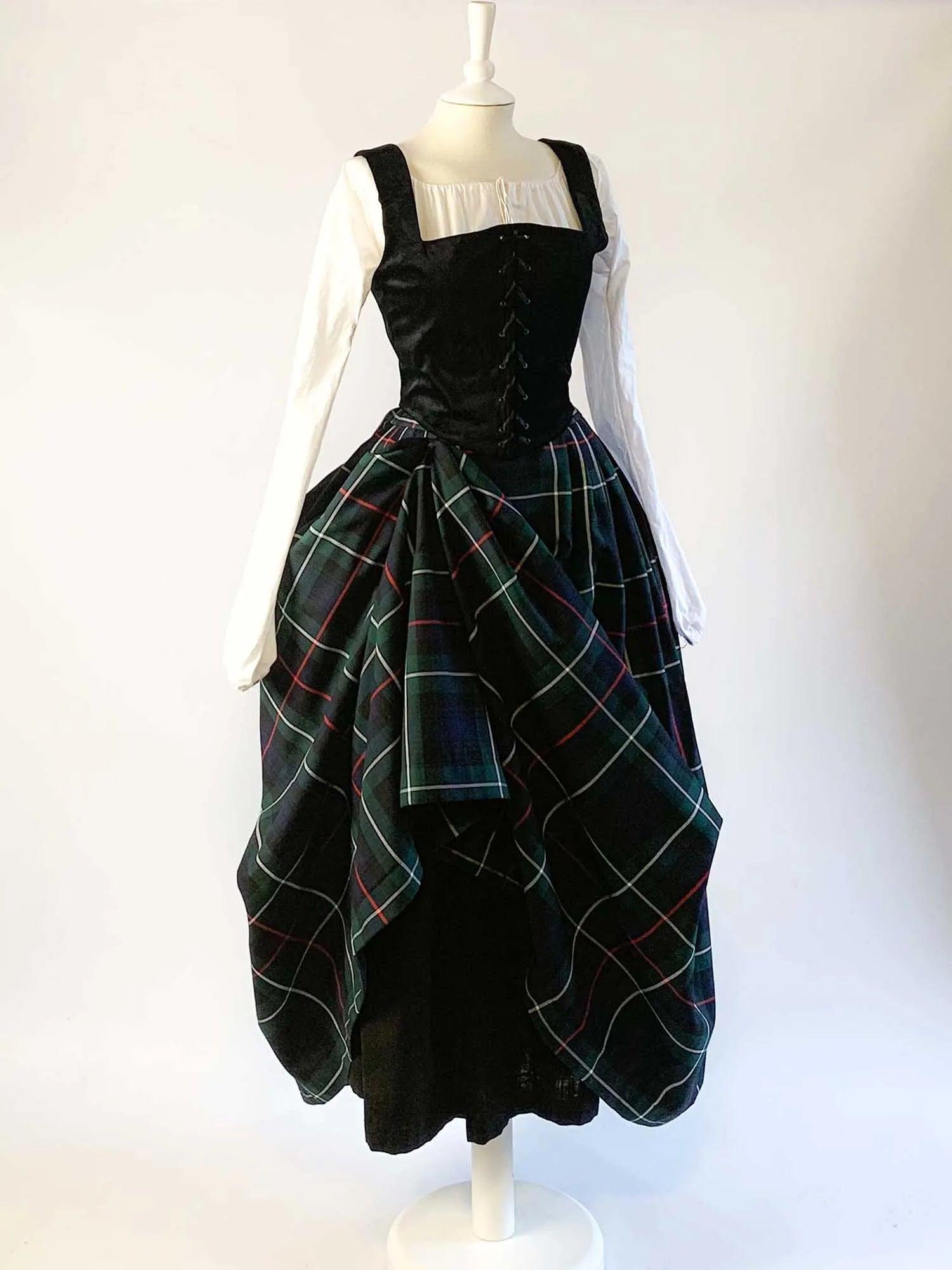 ANN, Renaissance Costume in Black Velvet &amp; MacKenzie Tartan Skirt - Atelier Serraspina