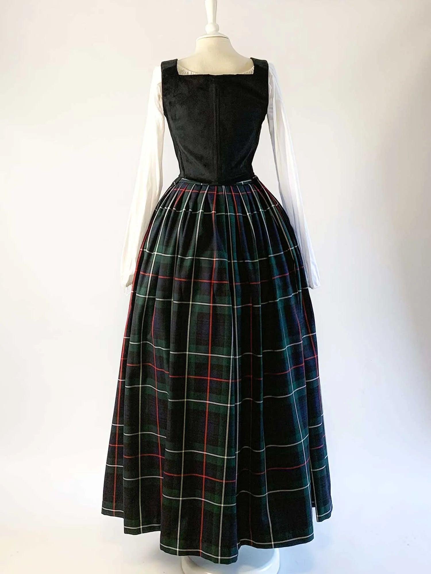 ANN, Renaissance Costume in Black Velvet &amp; MacKenzie Tartan Skirt - Atelier Serraspina