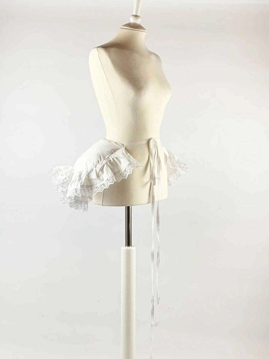 Bustle Pad in White Cotton with Ruffles -  Historical Undergarments - Atelier Serraspina