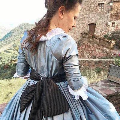 Chemise a la Reine in Blue Cotton or Silk - Handcrafted Historical Costumes - Atelier Serraspina