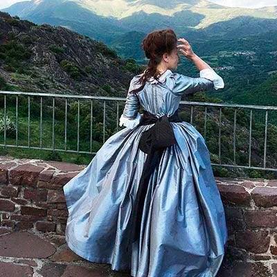 Chemise a la Reine in Blue Cotton or Silk - Handcrafted Historical Costumes - Atelier Serraspina