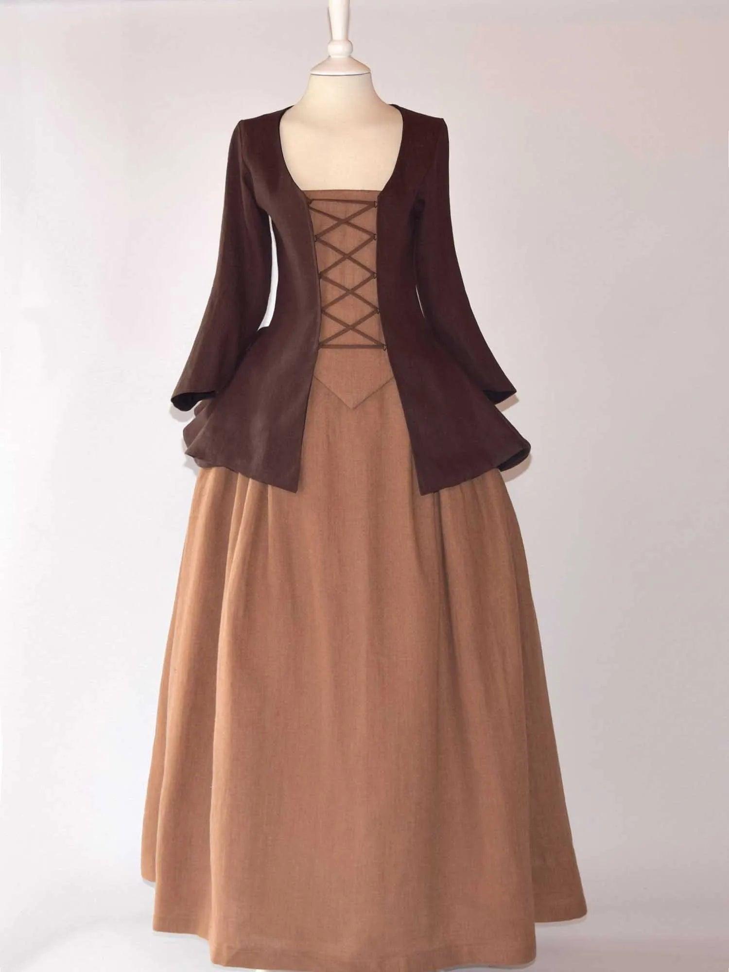 JANET, Colonial Costume in Chocolate &amp; Toffee Linen - Atelier Serraspina