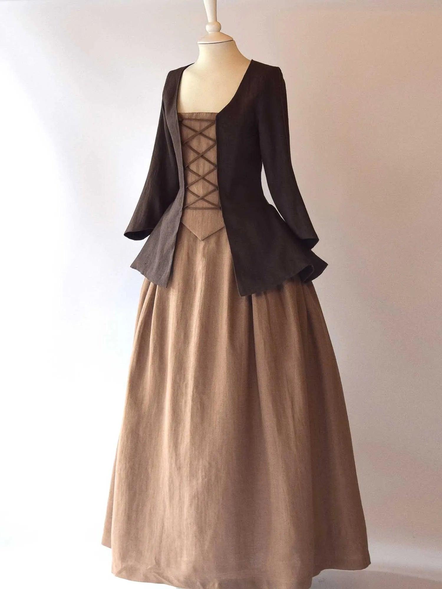 JANET, Colonial Costume in Chocolate &amp; Toffee Linen - Atelier Serraspina