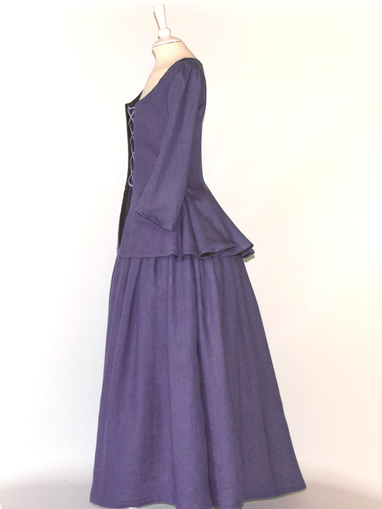 JANET, Colonial Costume in Plum Purple Linen - Atelier Serraspina