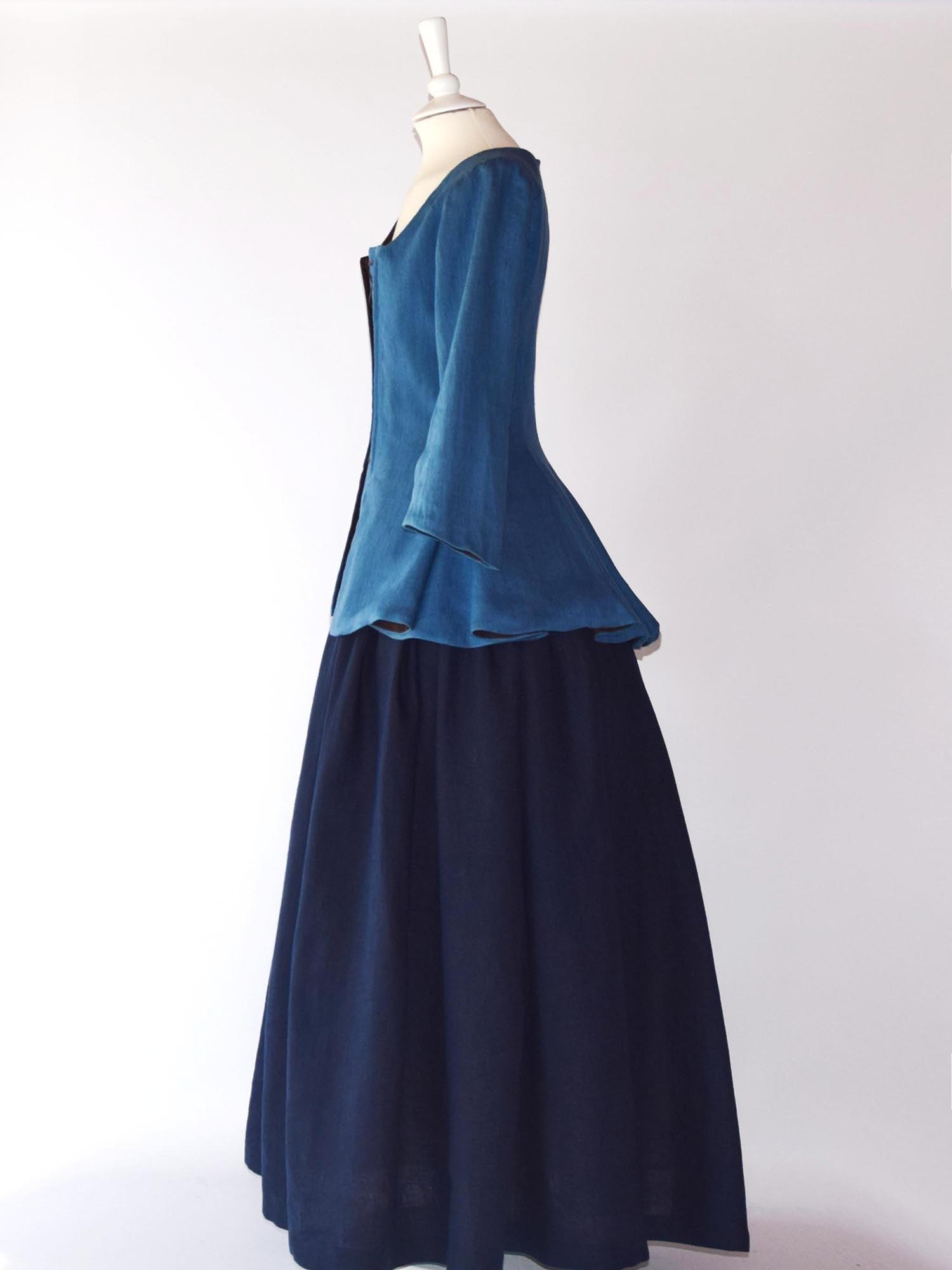 JANET, Colonial Costume in Steel &amp; Night Blue Linen - Atelier Serraspina