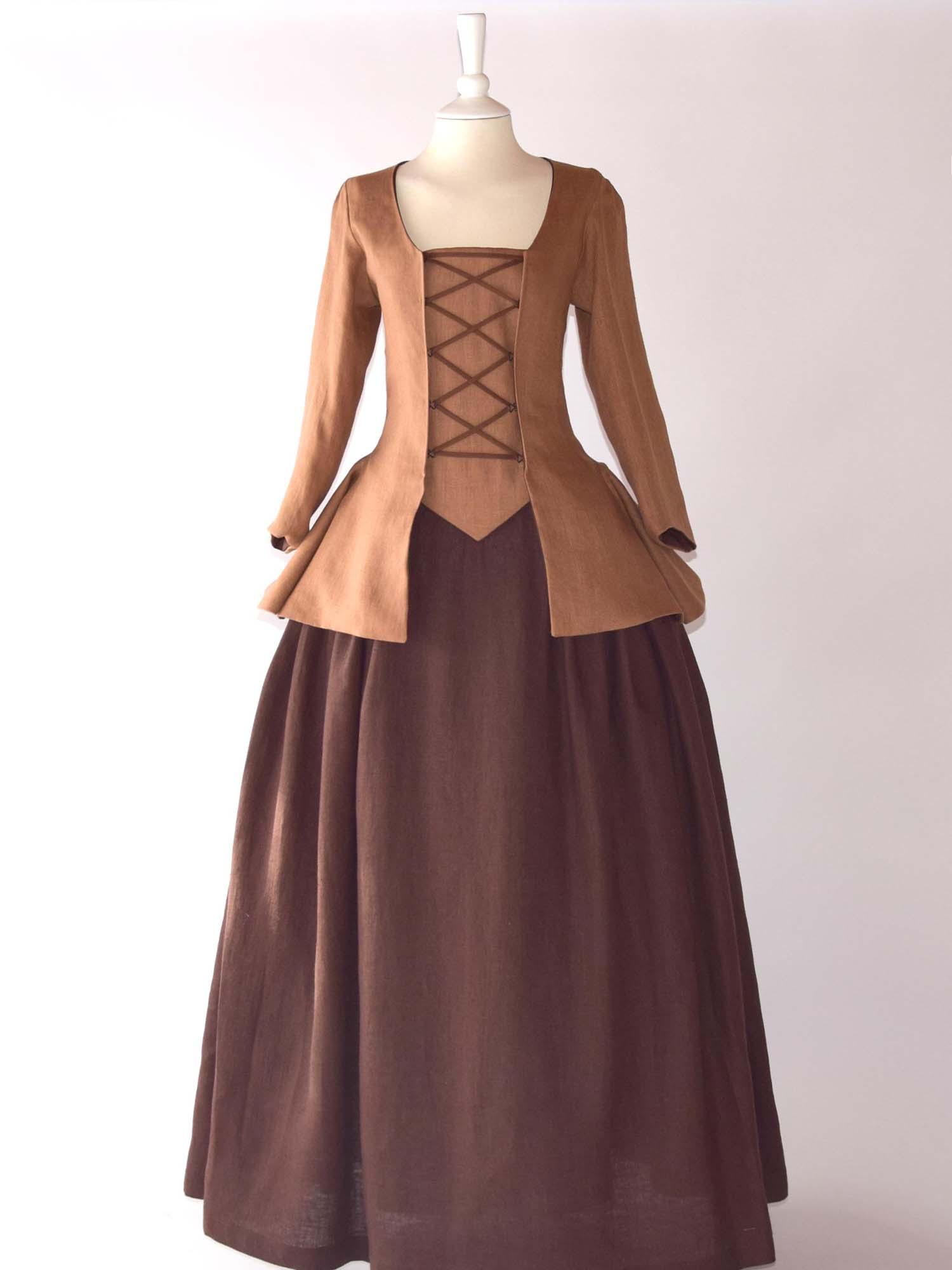 JANET, Colonial Costume in Toffee & Chocolate Linen - Atelier Serraspina