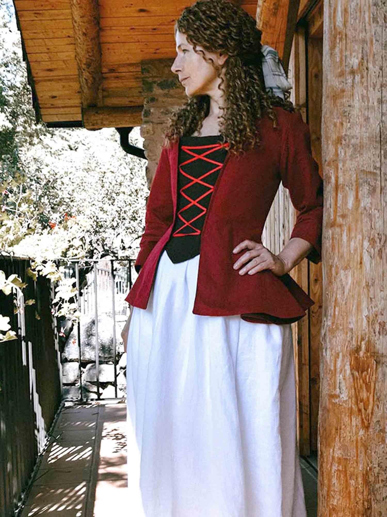 JANET, Colonial Jacket in Cherry Red Linen - Atelier Serraspina