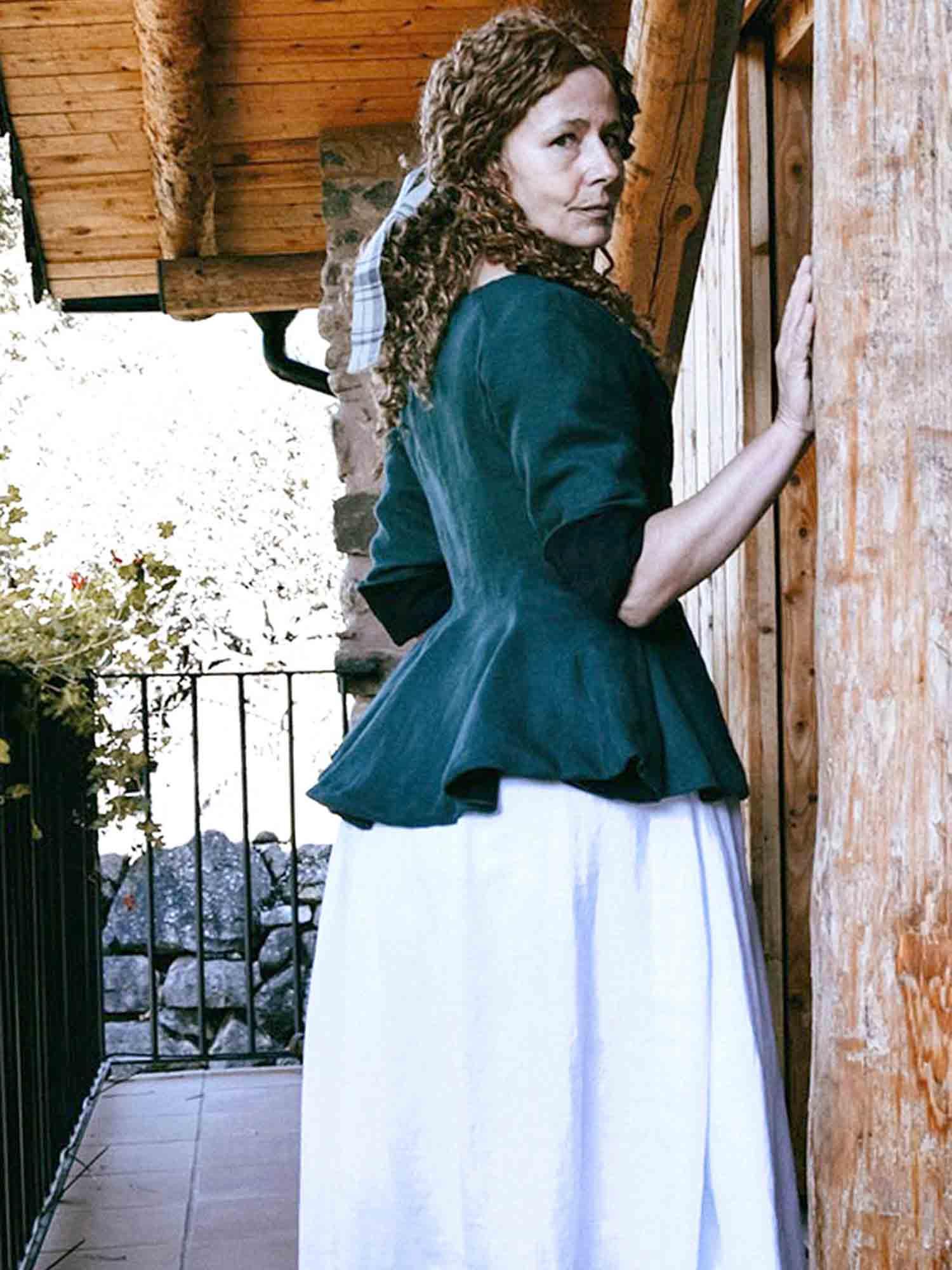 JANET, Colonial Jacket in Dark Green Linen - Atelier Serraspina