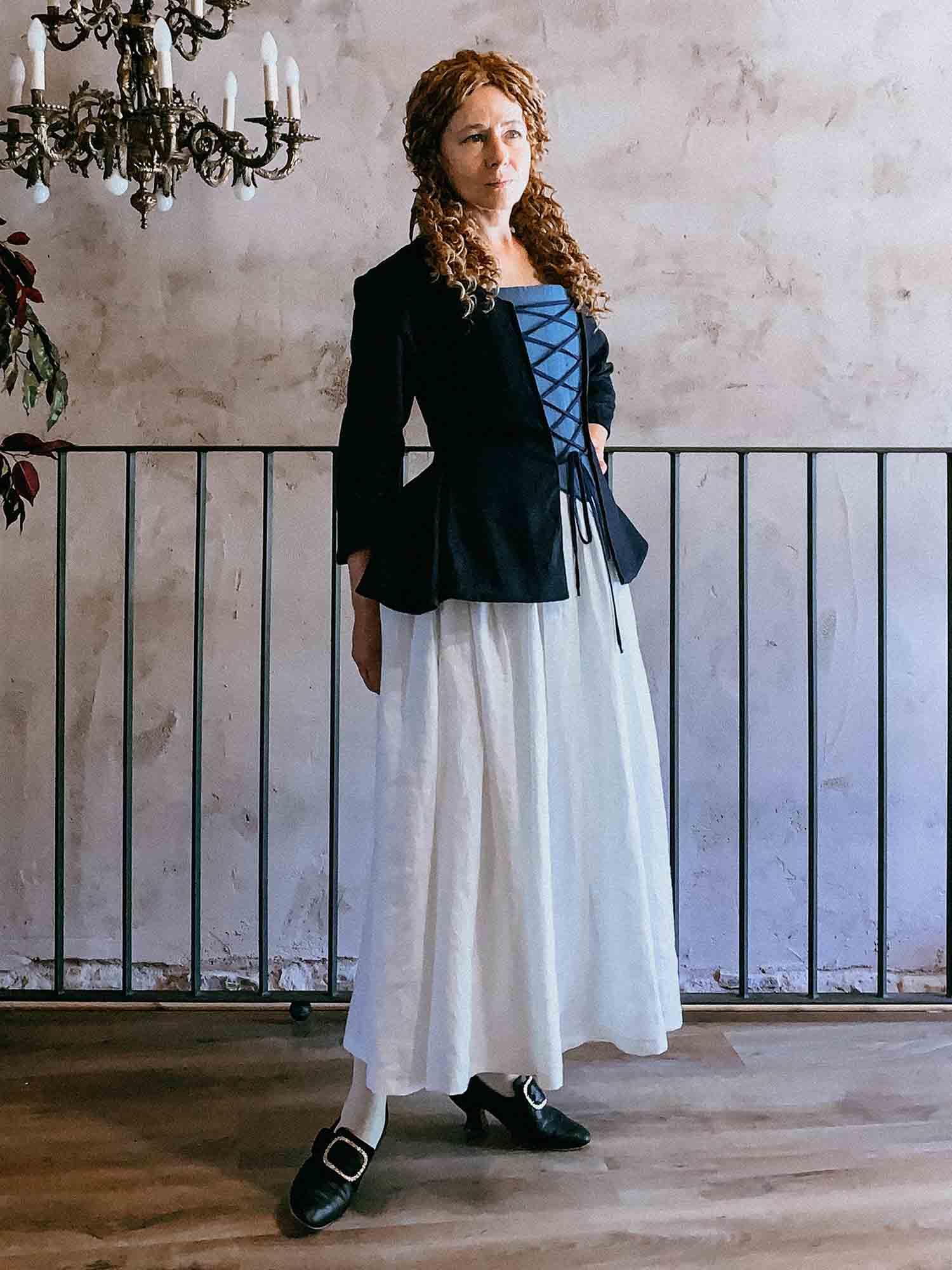 JANET, Colonial Jacket in Night Blue Linen - Atelier Serraspina