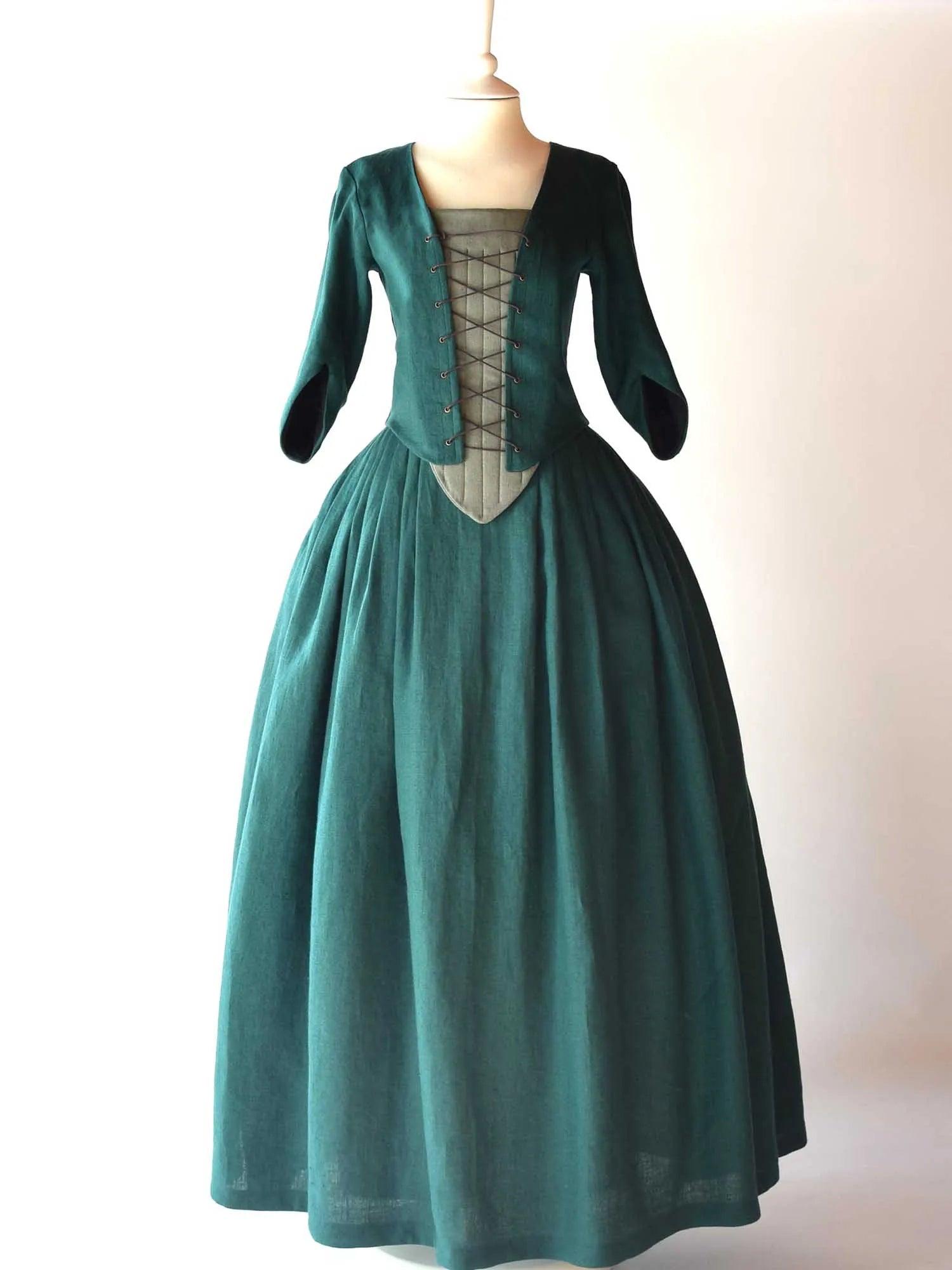Historical Costume in Dark Green Linen - Atelier Serraspina