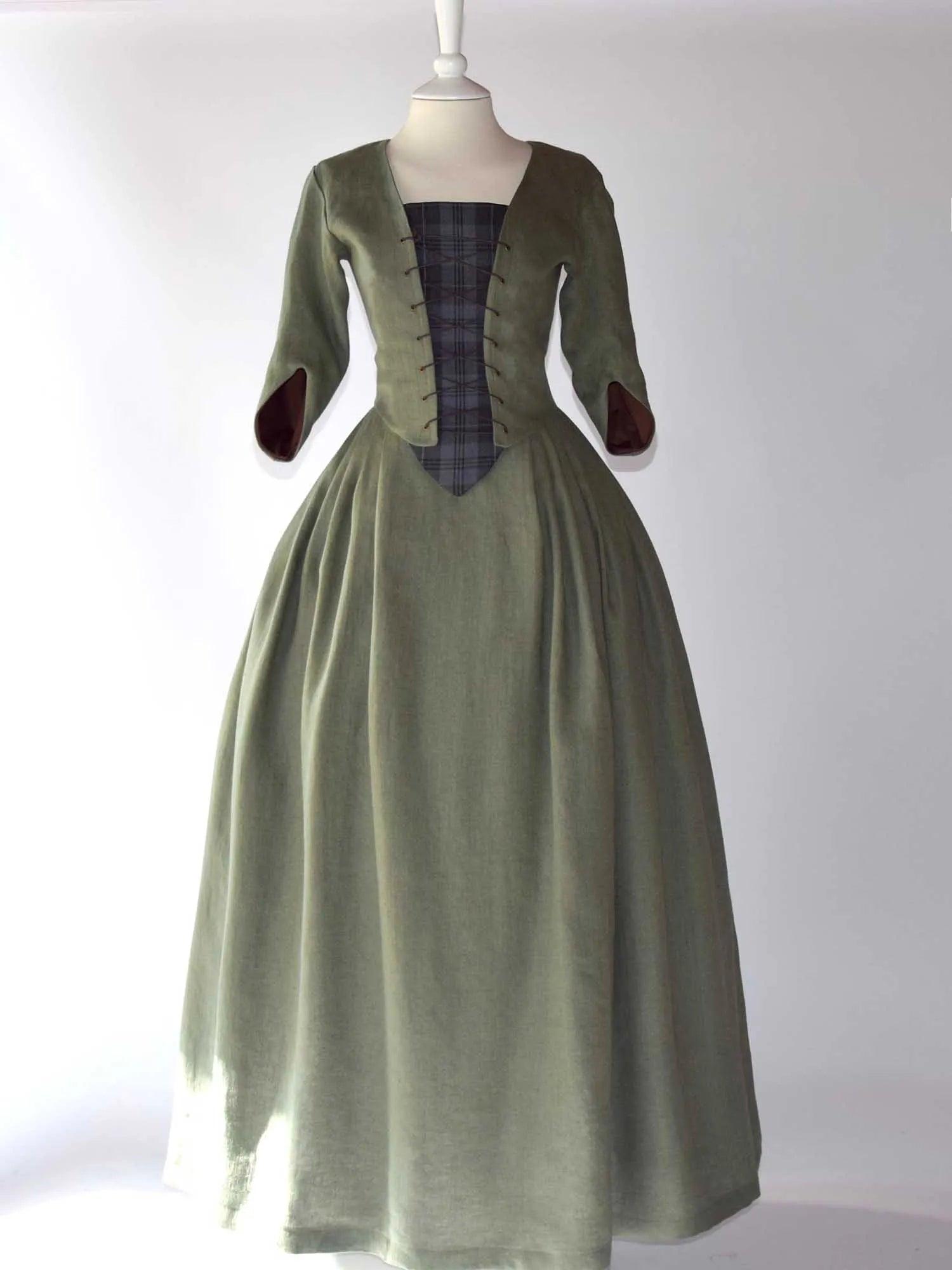 Historical Costume in Sage Green & Silver Granite Tartan - Atelier Serraspina