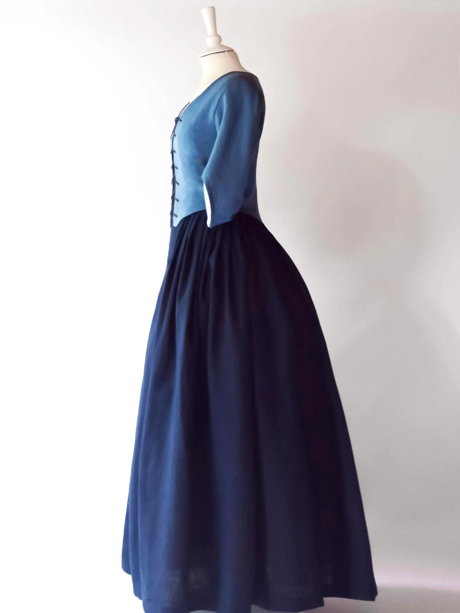 Historical Costume in Steel Blue &amp; Night Blue Linen - Atelier Serraspina