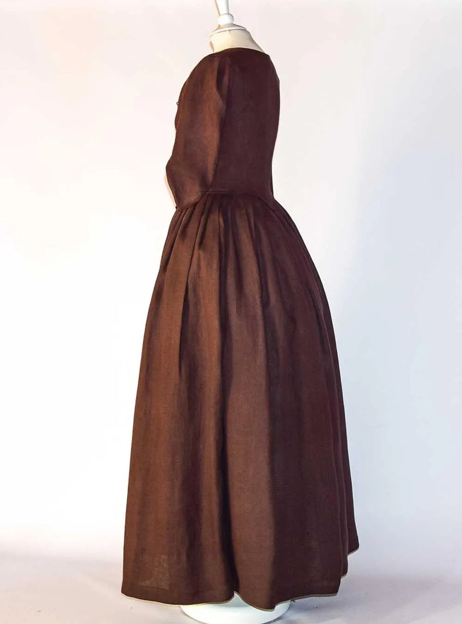 Historical Costume in Chocolate Linen and MacDougall Tartan Shawl - Atelier Serraspina